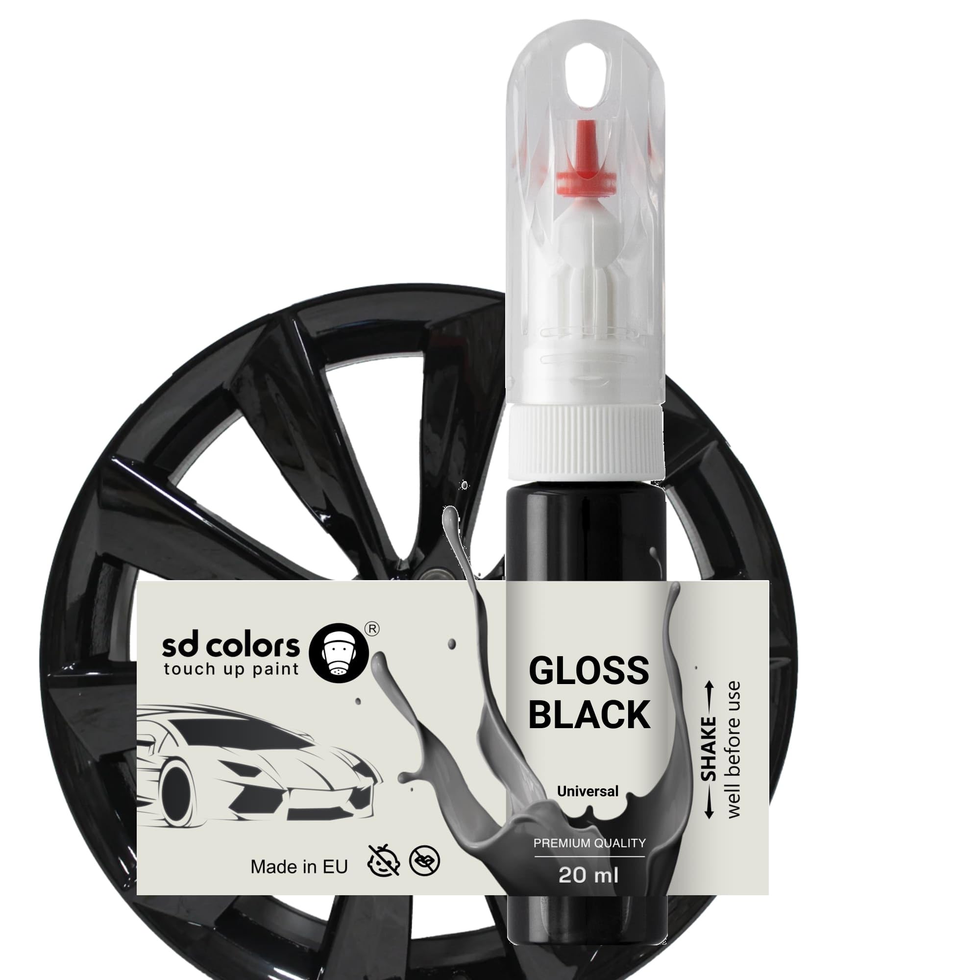 SD COLORS GLOSS BLACK ALLOY WHEEL New Touch Up Paint Pen REPAIR KIT 7ML SCRATCH CHIP BRUSH REPAIR (JUST PAINT)
