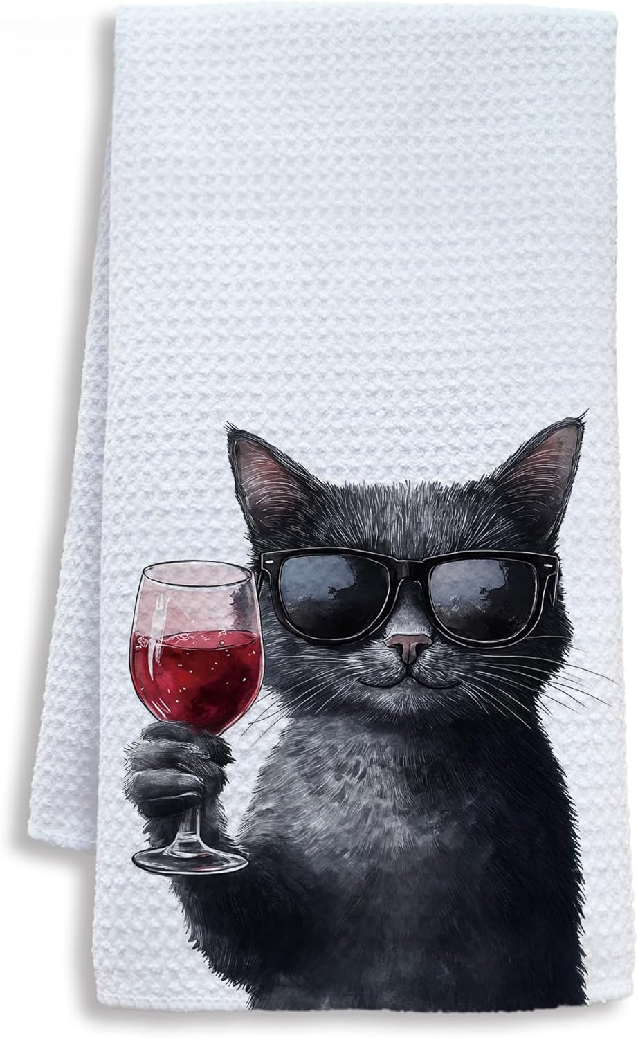 Funny Black Cat Wine Kitchen Towels, Black Cat Gifts Dish Tea Towels for Kitchen Bar Cart, Wine Lover Gifts for Women Men Decorative Hand Towel, 16x24 Inch