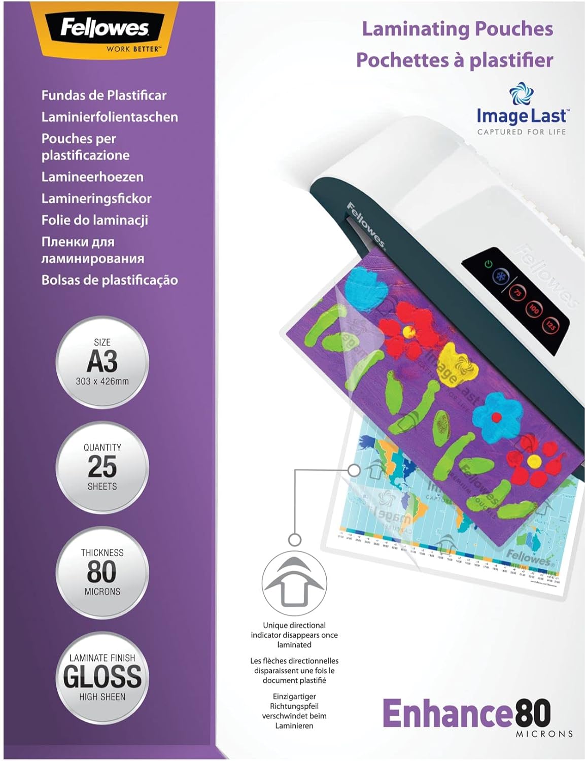 Fellowes A3 Laminating Pouches Gloss Finish 25 Sheets, 160 Micron
