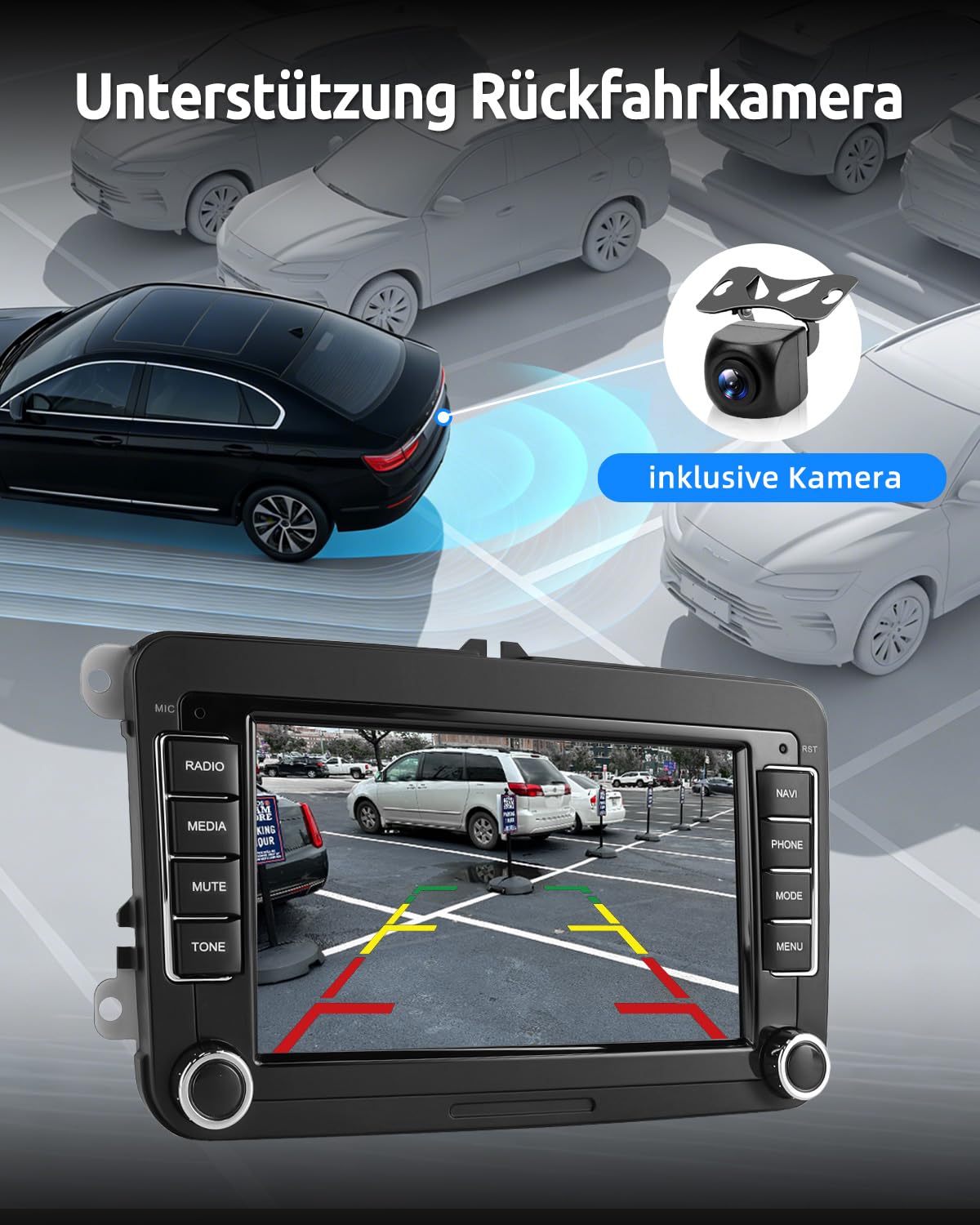 ESSGOO 4+64G Android 15 Wireless CarPlay Android Auto Autoradio Für VW Golf MK5 MK6 Polo Caddy Passat Seat RCD330 RCD360,Bluetooth Radio mit 7 Zoll Touch Screen FM RDS GPS Navi WiFi + AHD Kamera