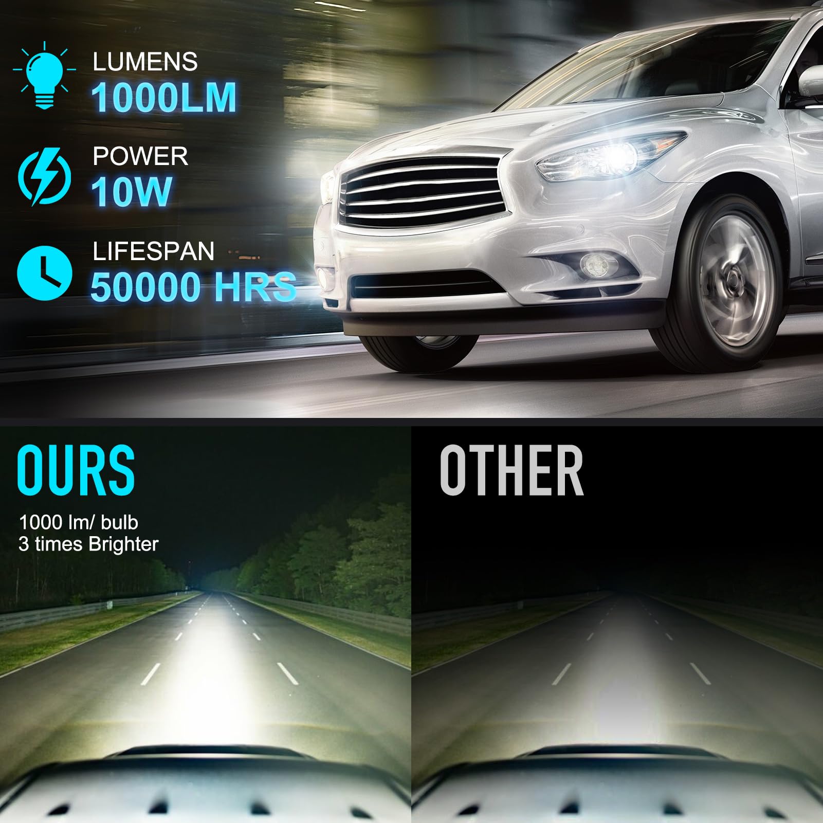 AutoGlow 2pcs LED Fog Lights Compatible with 2008-2010 Infiniti M35 M45, Fog Lights Assembly Replacement Front Bumper Fog Light Lamp