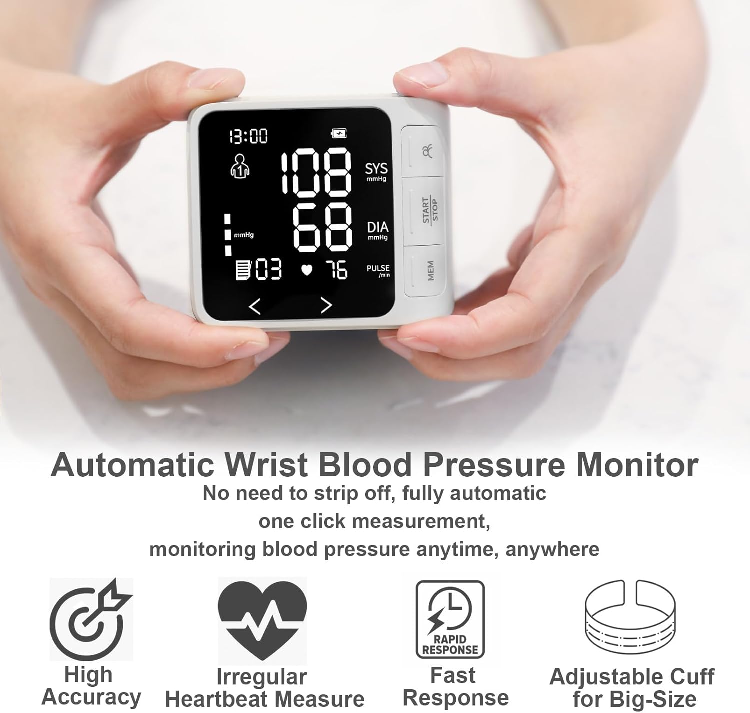 huangirl Wrist Blood Pressure Monitor | Wrist Blood Pressure Monitors for Home Use | Automatic Blood Pressure Monitor Wrist Blood Pressure Cuff with 2 Users Memory LCD Display Hypertension Alarm