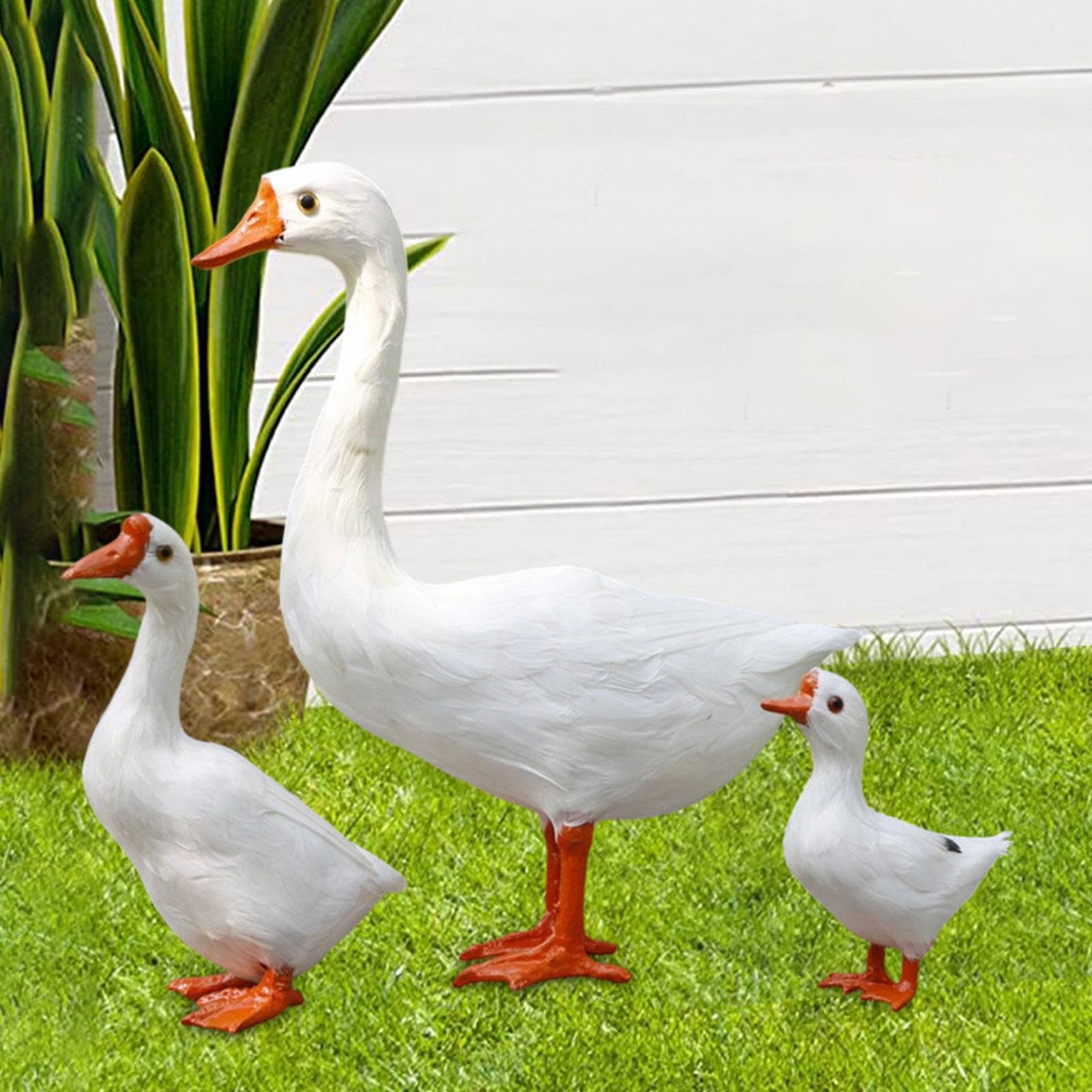 Figurka ogrodowa gęsi, dekoracja trawnika, realistyczna figurka zwierzęcia do domu i ogrodu (38 cm, 20 cm, 13 cm)