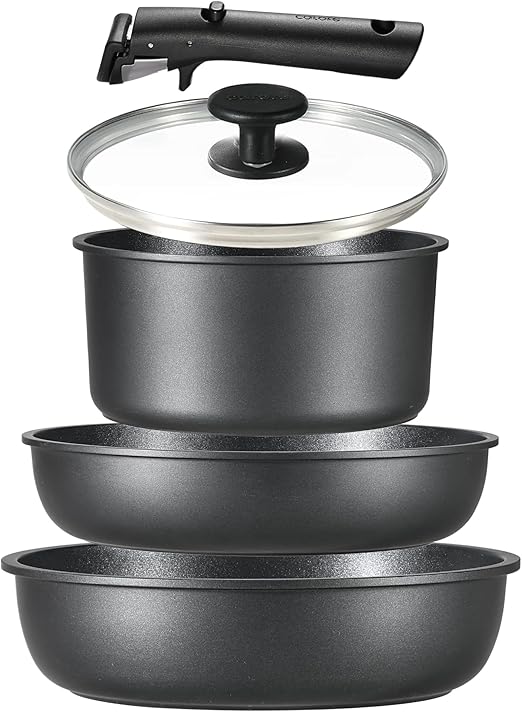 CAROTE Pots and Pans Set Non Stick, Cookware Set Detachable Handle, Nonstick Induction Kitchen Sets Non Stick with Removable Handle, RV Cook Ware, Oven Safe, Black