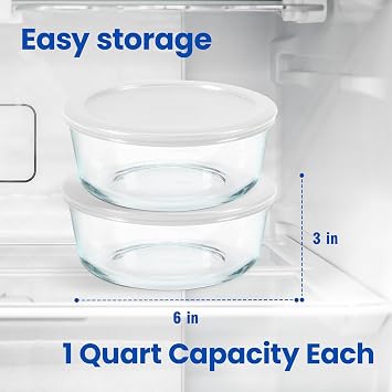 Ultimate Yogurt Containers 2 Pack, Make More Yogurt with 1-Quart Glass Containers (4 Cup), 100% BPA Free, Durable & Oven Safe Round Bowl Set with Lids, Perfect for Food Storage & Meal Prep