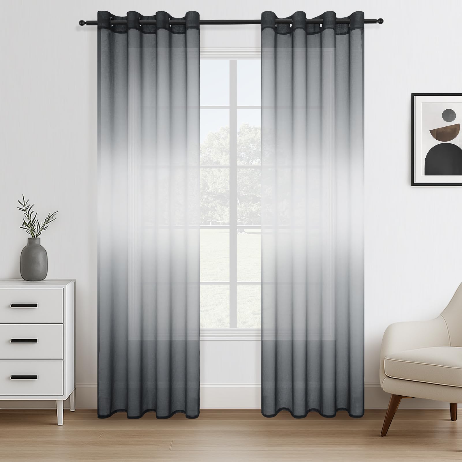 Topfinel Cortinas Salon 2 Piezas para Ventanas Visillos,Gradiente Cortina Cocina Modernas Translucidas.Cortinas de Lino Grises para Decoracion Dormitorio y Habitación Infantiles Niño 140x160cm