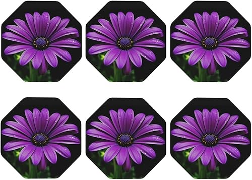 6 posavasos de cuero para bebidas, posavasos de bebida de margaritas moradas para protección de mesa, posavasos de 4 pulgadas para decoración de