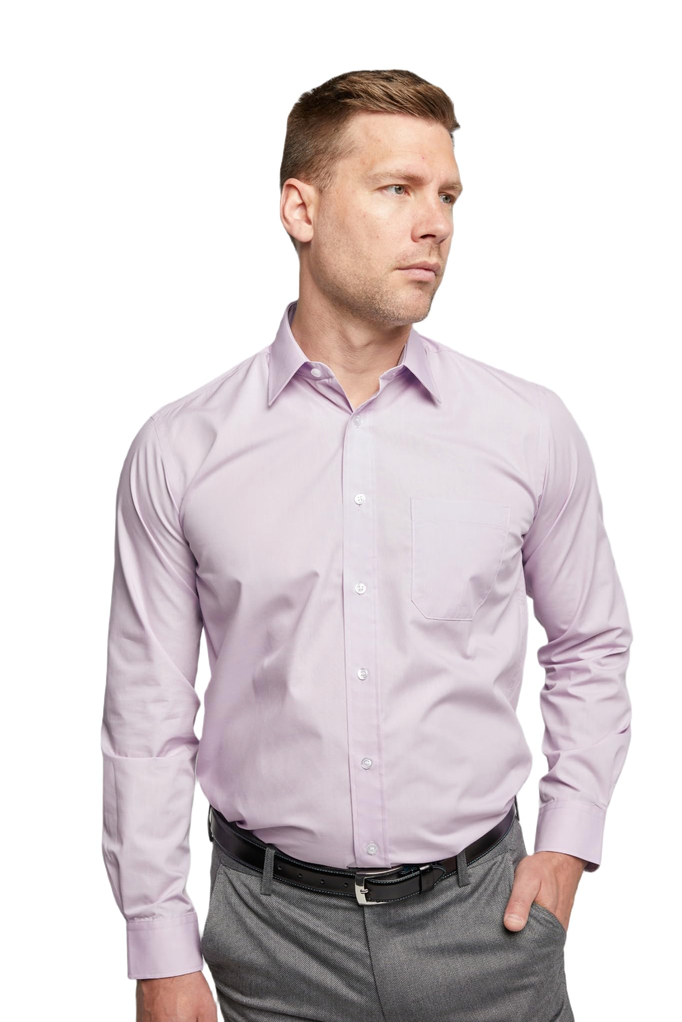 Double Two Men's Lilac Tall Fit Long Sleeve Formal Shirt For 6Ft 4 + - Extra Long Sleeves & Longer Body, Business Office Dress Shirt, Classic Collar, Chest Pocket, 19.5