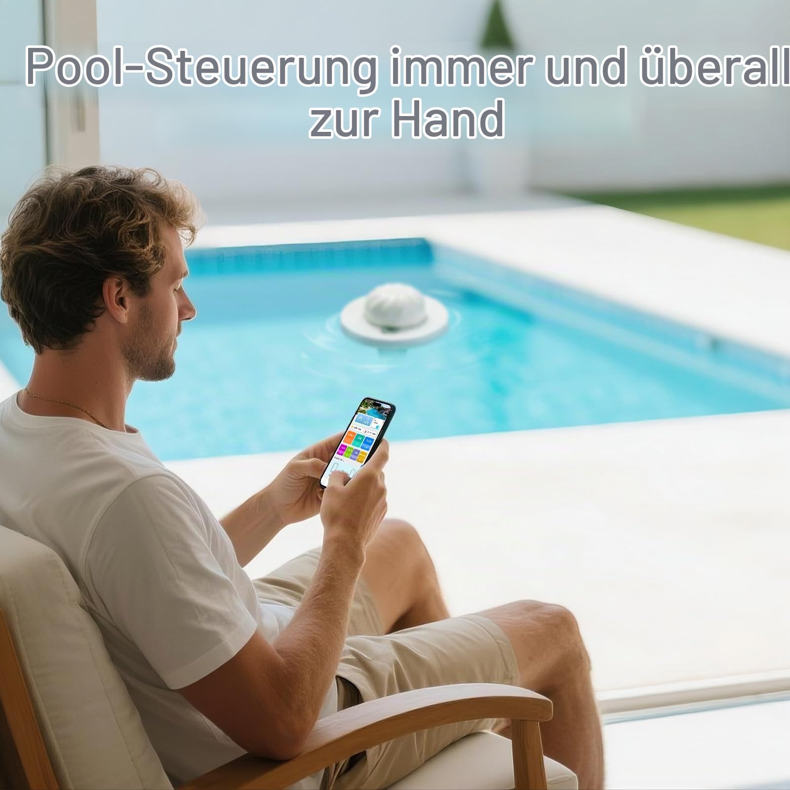 Upgrade Smart Pooltester Wiederaufladbar, 7-in-1 WLAN Wassertester mit App, Misst Chlor, pH, Salz, ORP, EC, TDS & Temperatur, Automatische Warnungen für Pool & Spa