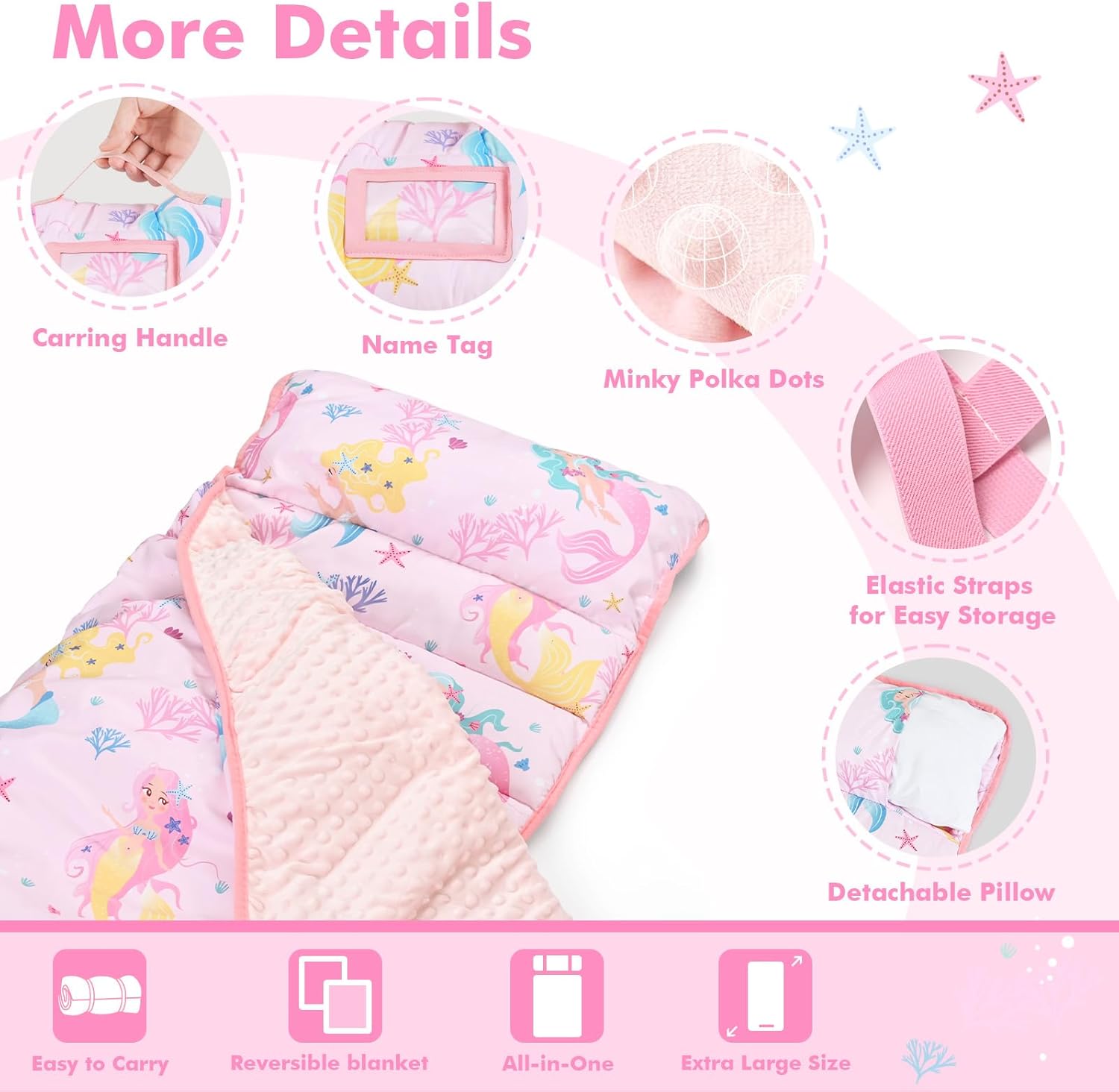 Toddler Nap Mat with Pillow and Blanket Set,Sleeping Bag, Roll up Slumber Bag for Daycare, Travel,Preschool Kindergarten for Boys Girls