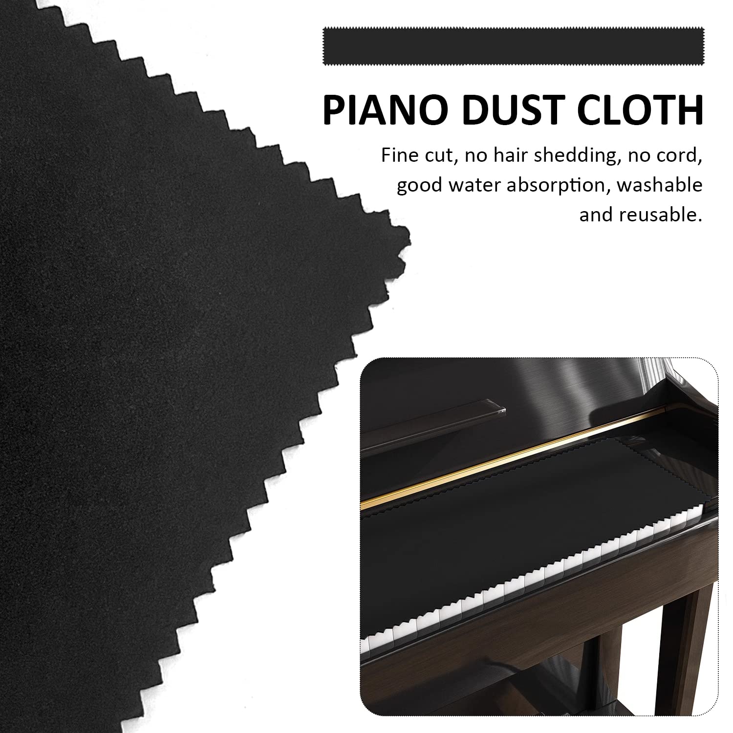 1 pezzo di nero chiave panno, con 1 pezzo di grigio pulire panno, pianoforte antipolvere panno di pulizia, strumento musicale chiave pulire panno, strumento musicale panno di pulizia