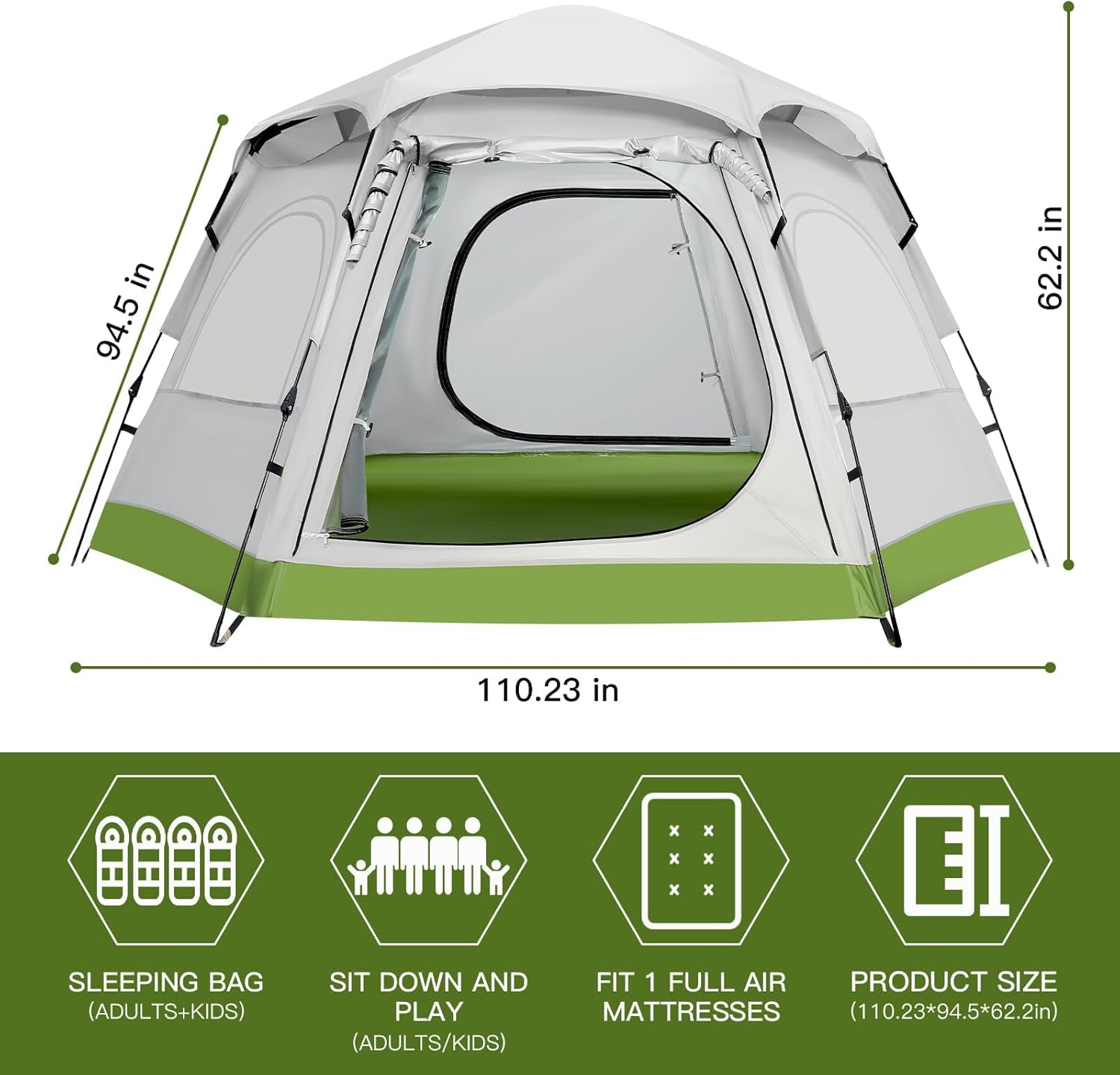 Family Camping Tent 4 Person Waterproof Cabin Tent with Awning and 4 Sided Mesh Windows Easy Setup Portable Outdoor Tent for Beach Park Mountain Hiking Fits 1 Full Air Mattress