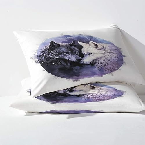 Miniatura 3 de Sábanas de lobo negro dividido tamaño King para cama ajustable, sábanas de lobos blancos, sábanas estampadas y juego de 5 piezas, microfibra suave