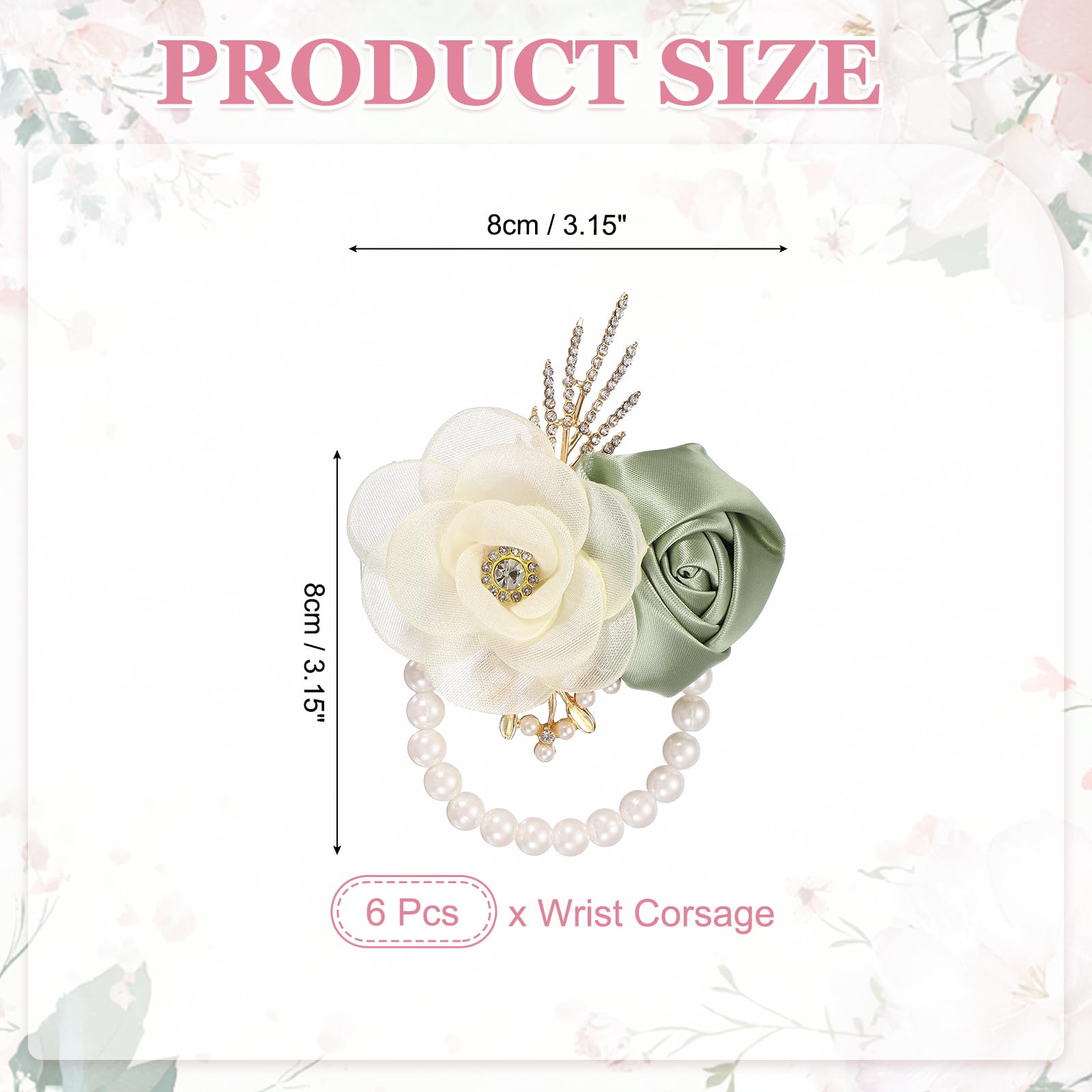 QUARKZMAN Braccialetto da Polso con Fiori Artificiali, 6 Pezzi Braccialetti da Polso Fioriti Decorazione Mani per Sposa Damigelle Donne Matrimonio Ballo Damigelle Party, Verde Polveroso