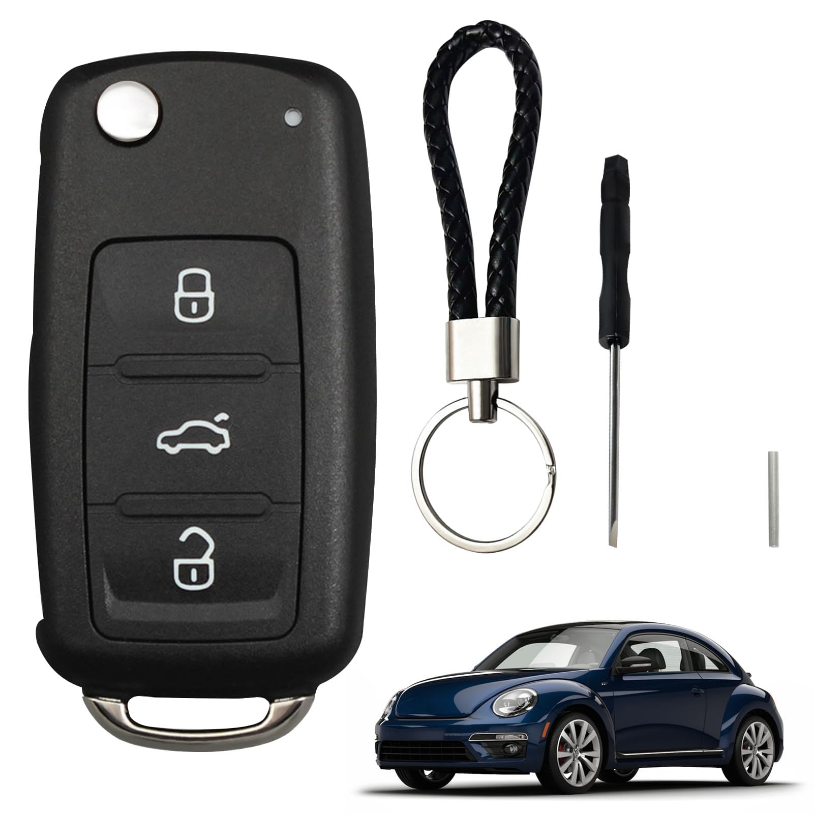Coque De Clé 3 Boutons Pour VW - Modèle Pliable - Compatible Passat, Seat - Sans électronique - Remplacement Facile