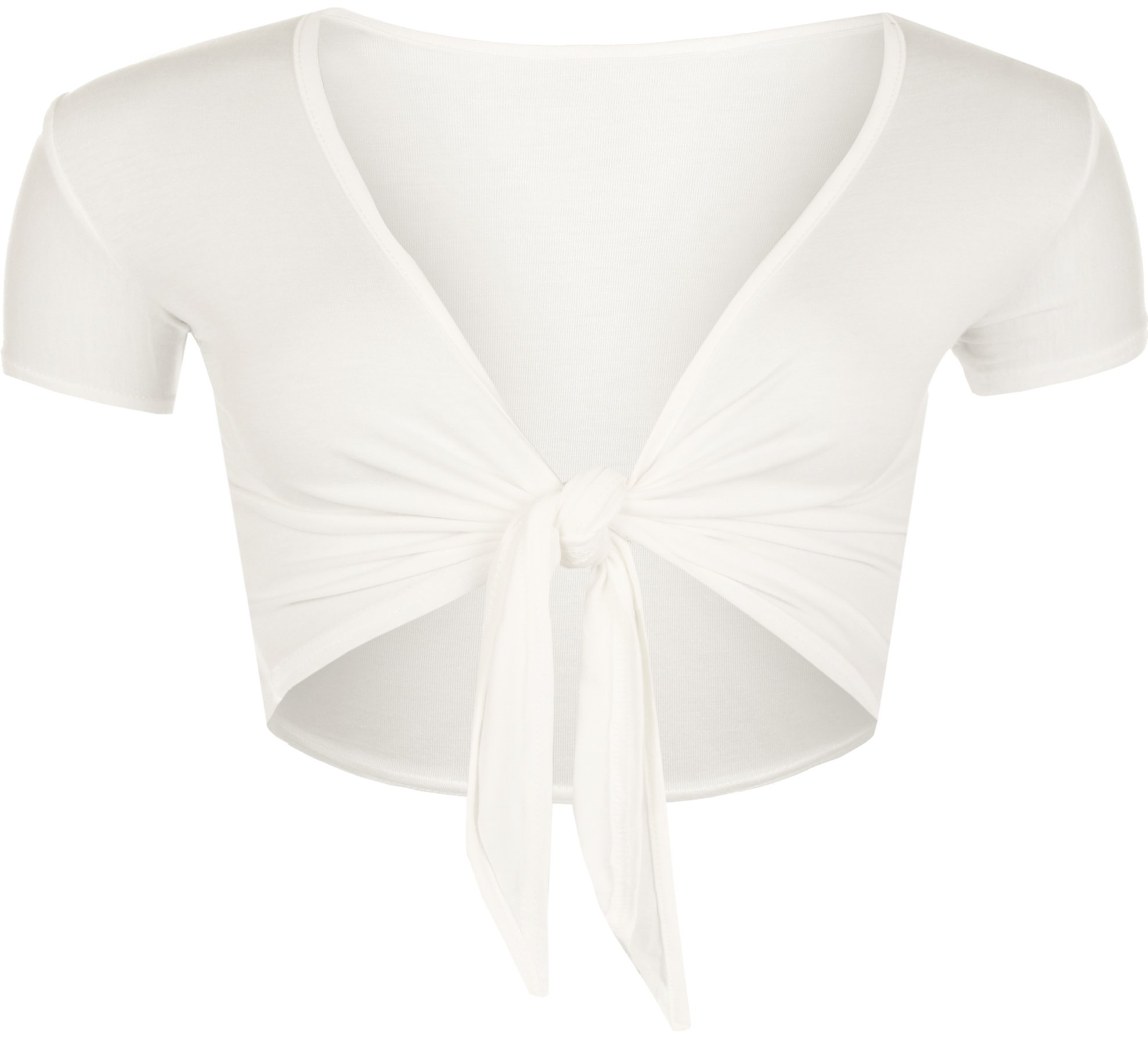 WearAll New Ladies Tie Up Shrug Crop Top Womens Short Sleeve Stretch Open Top Cream 8/10