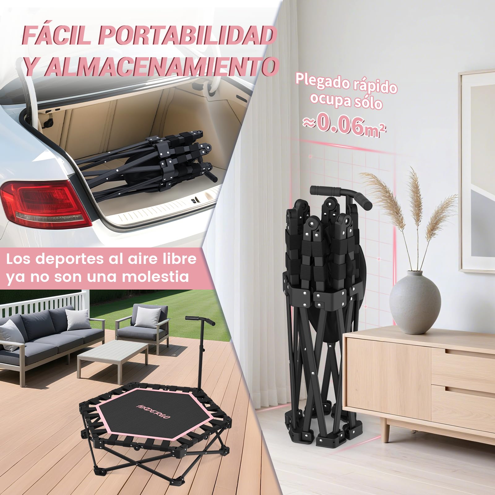 HXD-ERGO Cama Elástica Plegable Trampolín Fitness para Adultos y Niños 106 cm Uso Interior y Exterior Mini Trampolin Rebounder Saltador Elástico