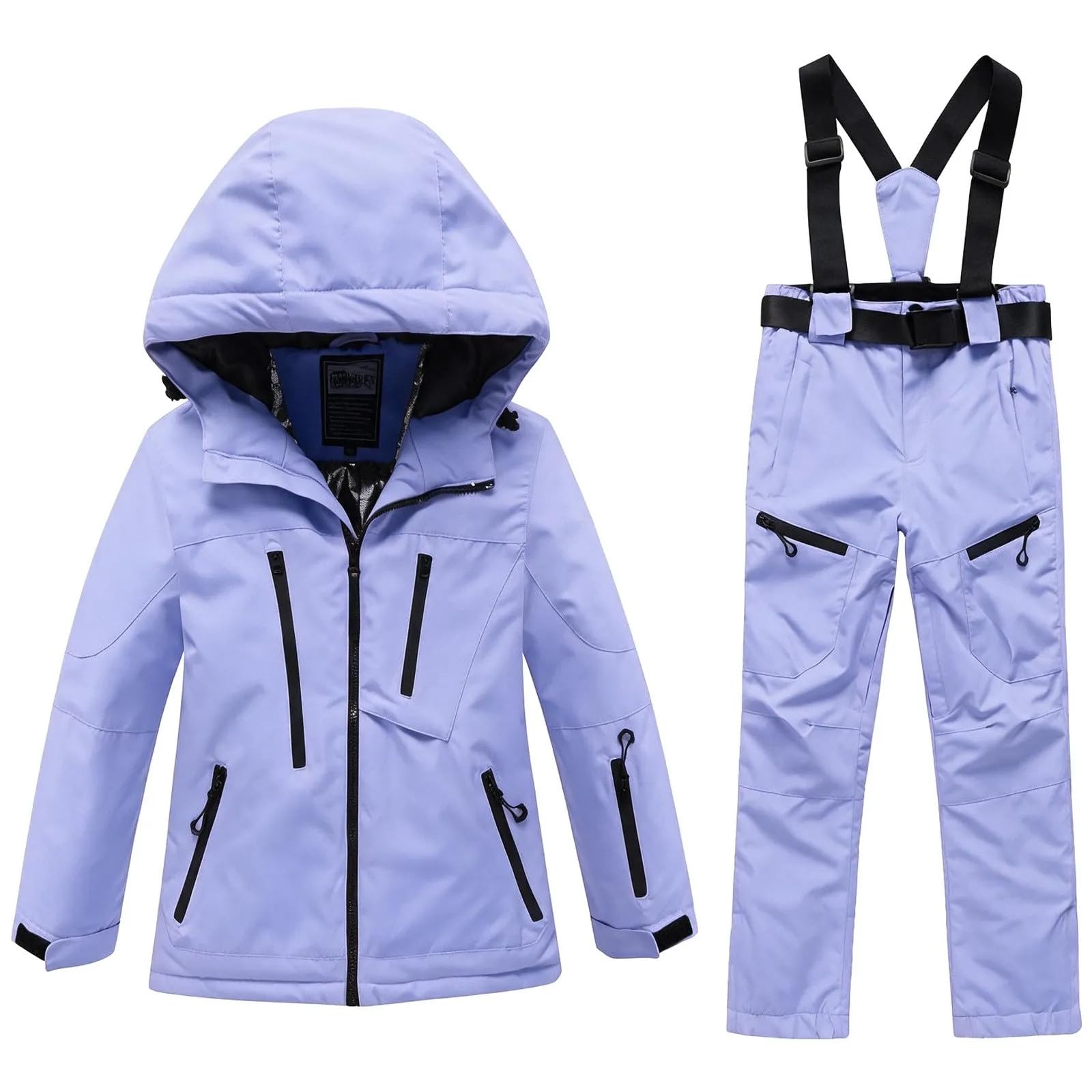 Skianzug Kinder Wasserdicht mit Kapuze, Latzhose, Skijacke und Skihose