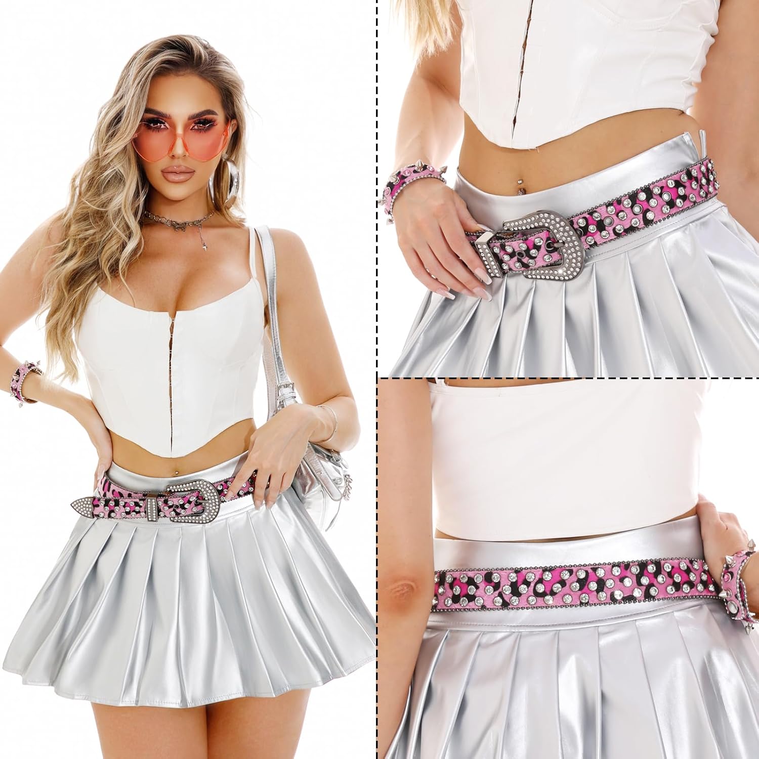 Rhinestone Belt Leopard Print Bling Belts Men Women Leopard Rhinestone Belt Western Cowgirl BB Belts Y2k - Image 4