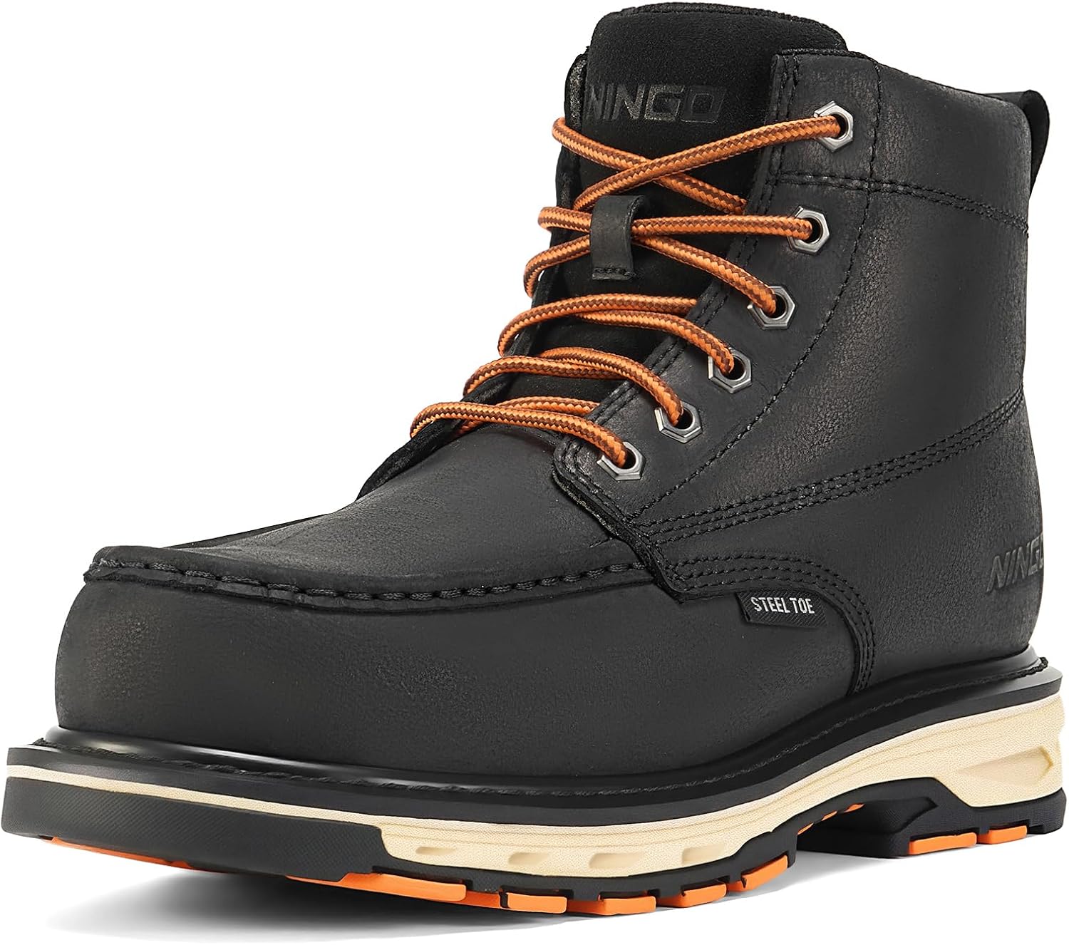 NINGO Steel Toe Work Boots for Men, Puncture Proof & Non Slip Work Boots, Mens Safety Moc Toe Work Shoes with EH Protection, Water & Oil Resistant for Construction, Hunting, Welding
