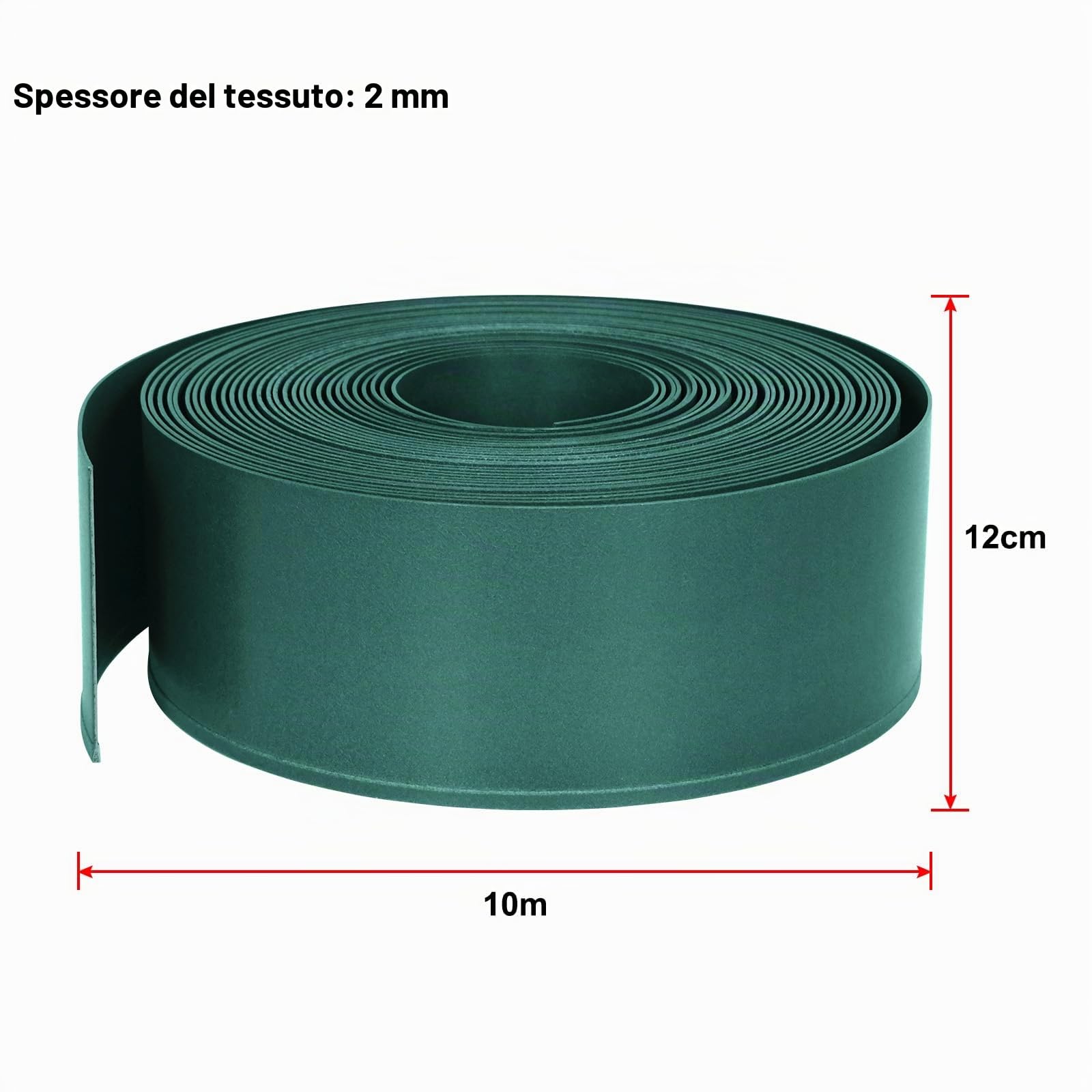 ACXIN Bordo per prato in plastica antracite, 10 m, rotolo di bordi per aiuole per viali, limiti, vialetti di ghiaia, bordatura per aiuole in 100% plastica PP (120 x 2 mm, verde)