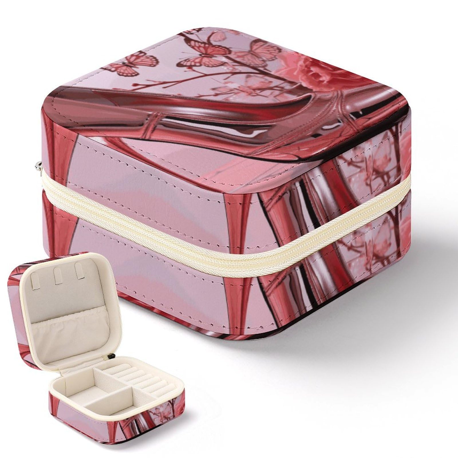 Organisateur de bijoux portable et compact en cuir avec compartiments