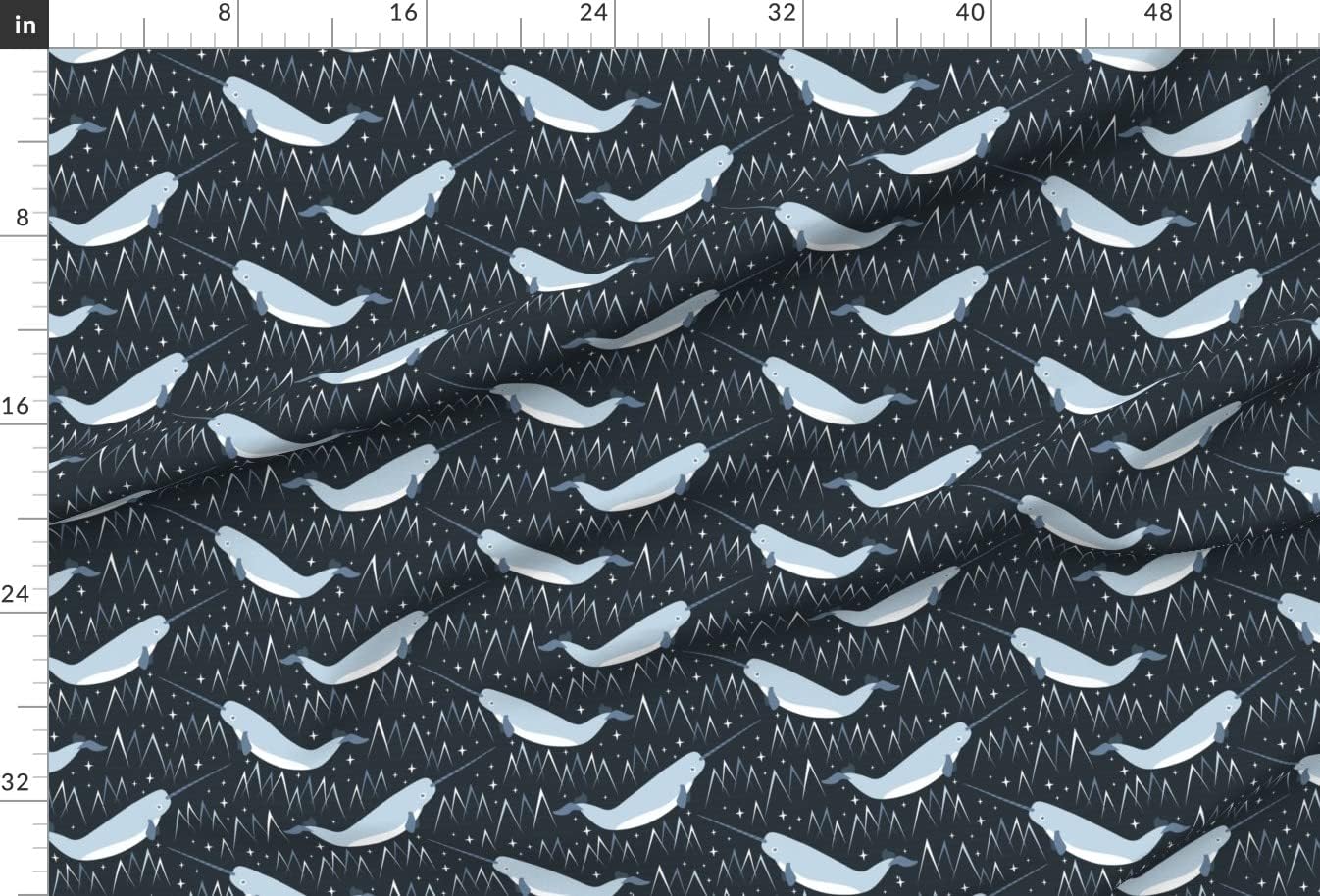 Spoonflower Fabric - Narwhals Narwhal Arctic Animal Sea Ocean Mythical Animals Whale Printed on Upholstery Velvet Fabric Fat Quarter - Upholstery Home Decor Bottomweight Apparel