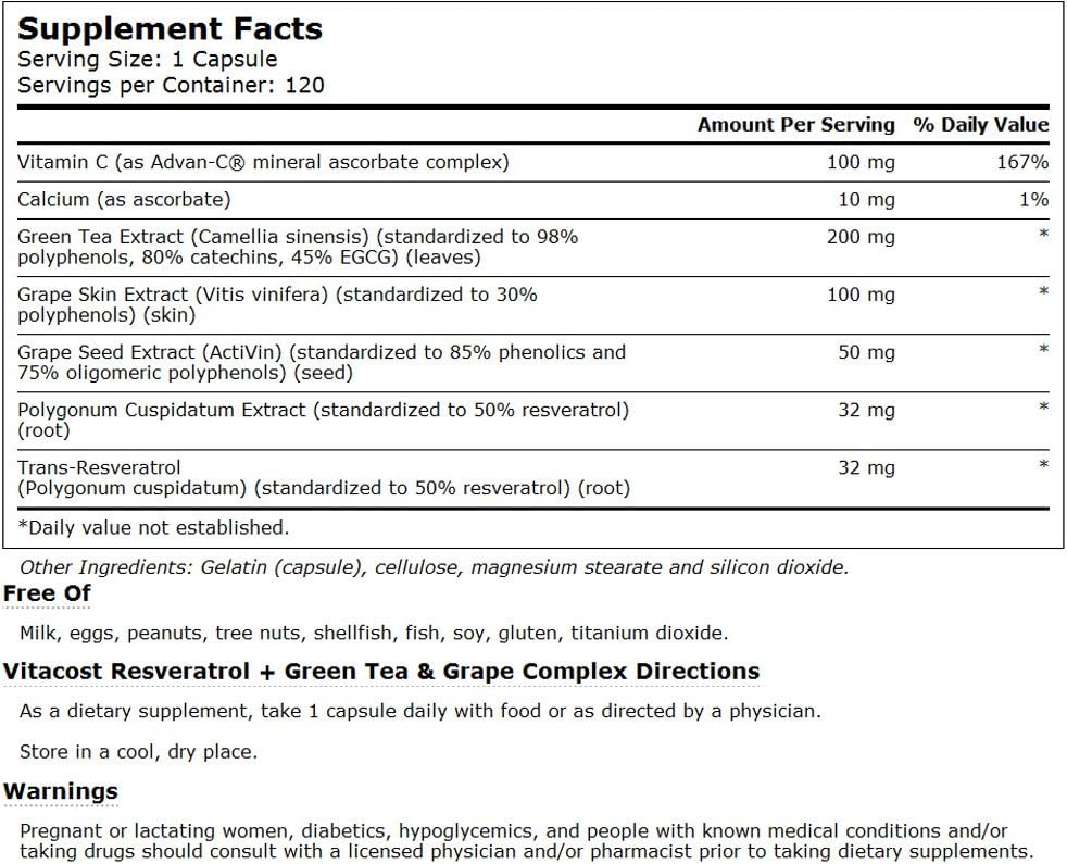 Vitacost Resveratrol + Green Tea & Grape Complex - 120 Capsules