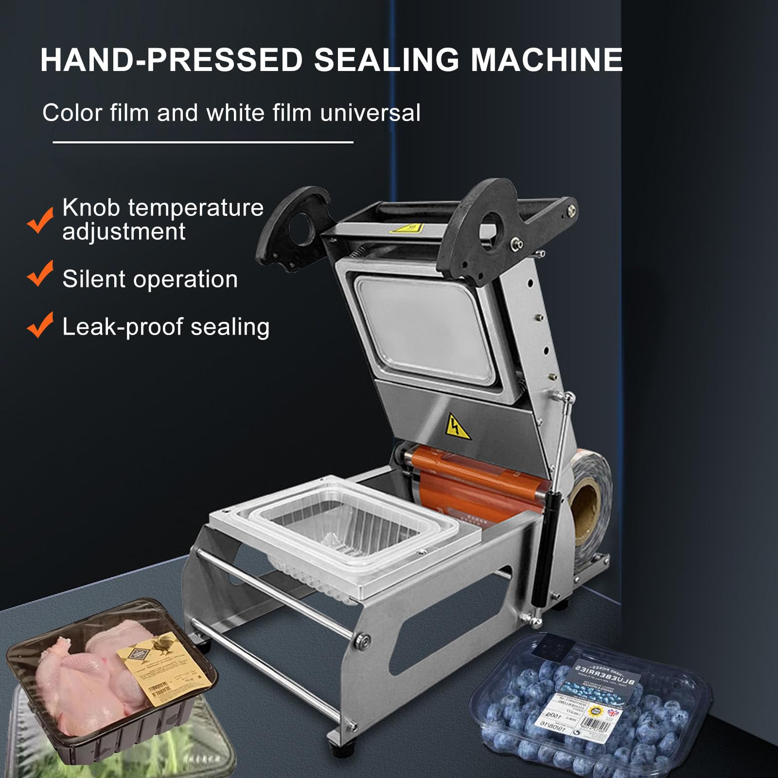Sellador manual al vacío, máquina de sellado de alimentos para verduras, frutas, carne y pescado, sellador de cajas para llevar a presión manual (220 V, 260 mm)