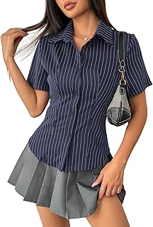 Aahwan White Solid Button-Down Striped Print Casual Short Sleeve Shirt for Women's &amp; Girl's