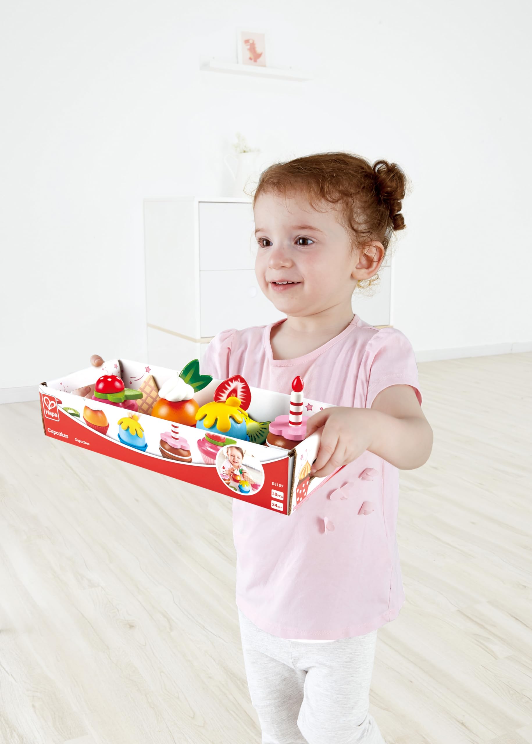 Hape E3157 Colourful Wooden Cupcakes, Realistic Pretend Play Food Kitchen Toy for Children Ages 3+ Years, Multicolor