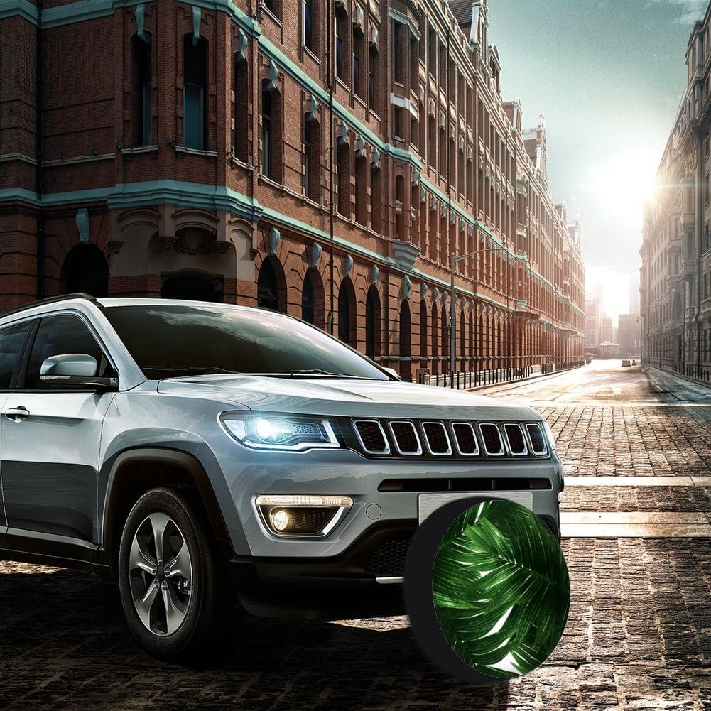 28"-34" Thickening Spare Tire Cover Green Palm Leaves Waterproof Leather Tire Wheel Cover for Trailer Jeep RV SUV