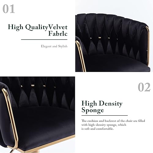 Miniatura 5 de Hdxdkog Juego de 2 taburetes de bar giratorios de terciopelo, modernos taburetes ajustables con respaldo, base dorada y reposapiés para cocina,