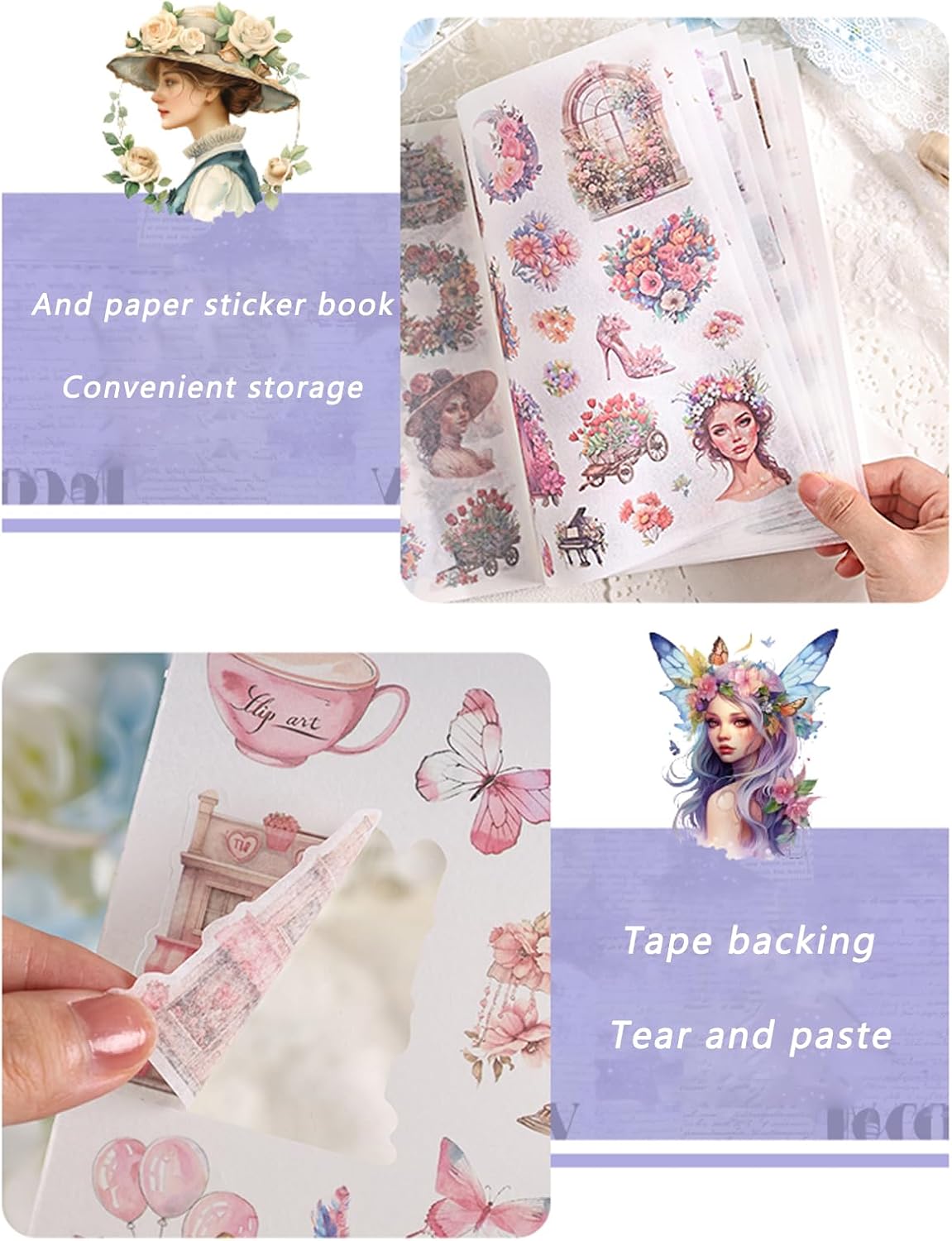 Bomichi Washi Stickers for Scrapbook, 24 Sheets Goth Sticker Book for Journaling, Dark Aesthetic Pre-Cut Stickers Book for Junk Journal Supplies Collage DIY Crafts Phone Cases Adult