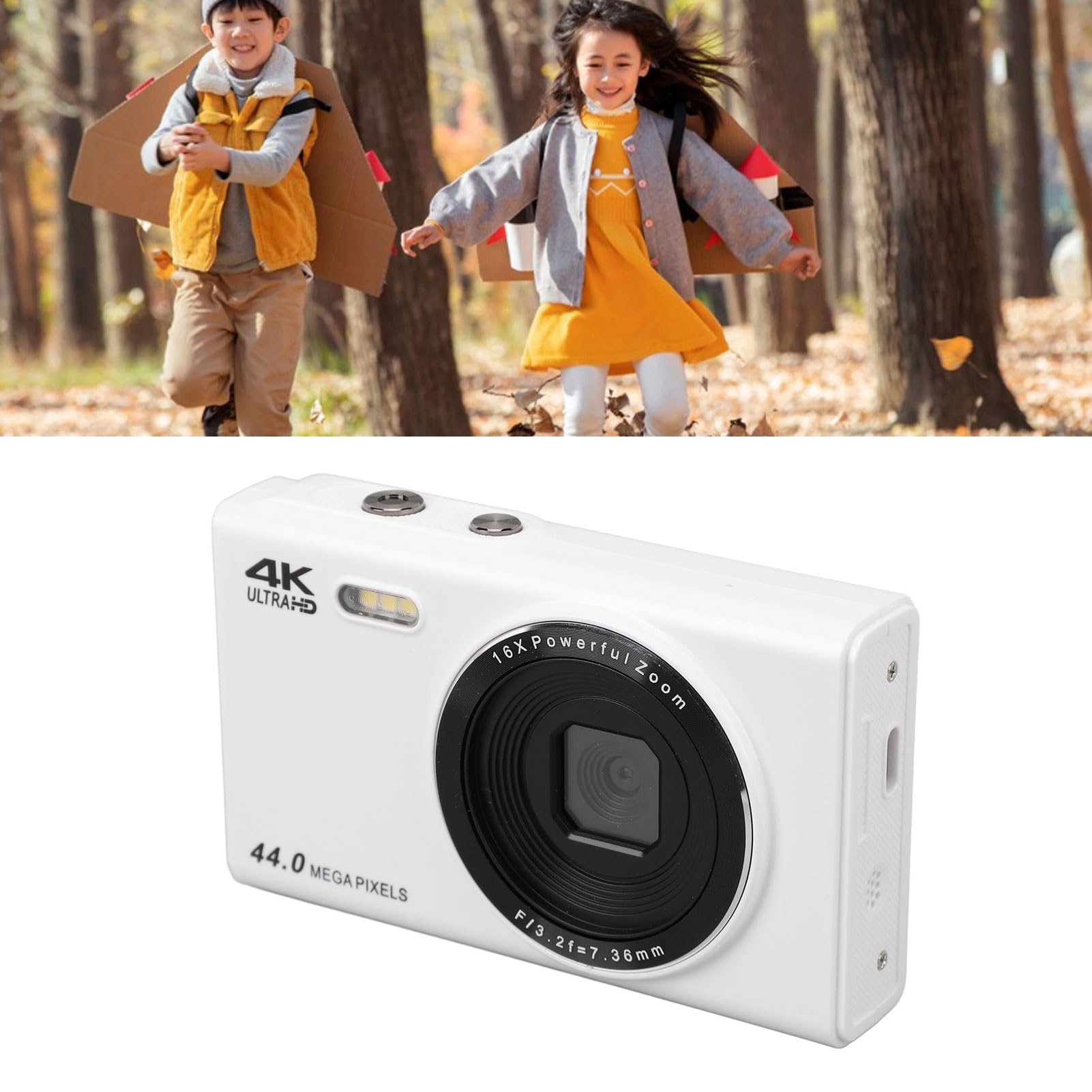 Aparat Cyfrowy, Aparat Dziecięcy 2,4 Cala 1080P, 16-krotny Zoom Przeciwwstrząsowy, Kompaktowy Przenośny Aparat Fotograficzny o Rozdzielczości 44 MP, dla Dzieci Studenckich, (WHITE)