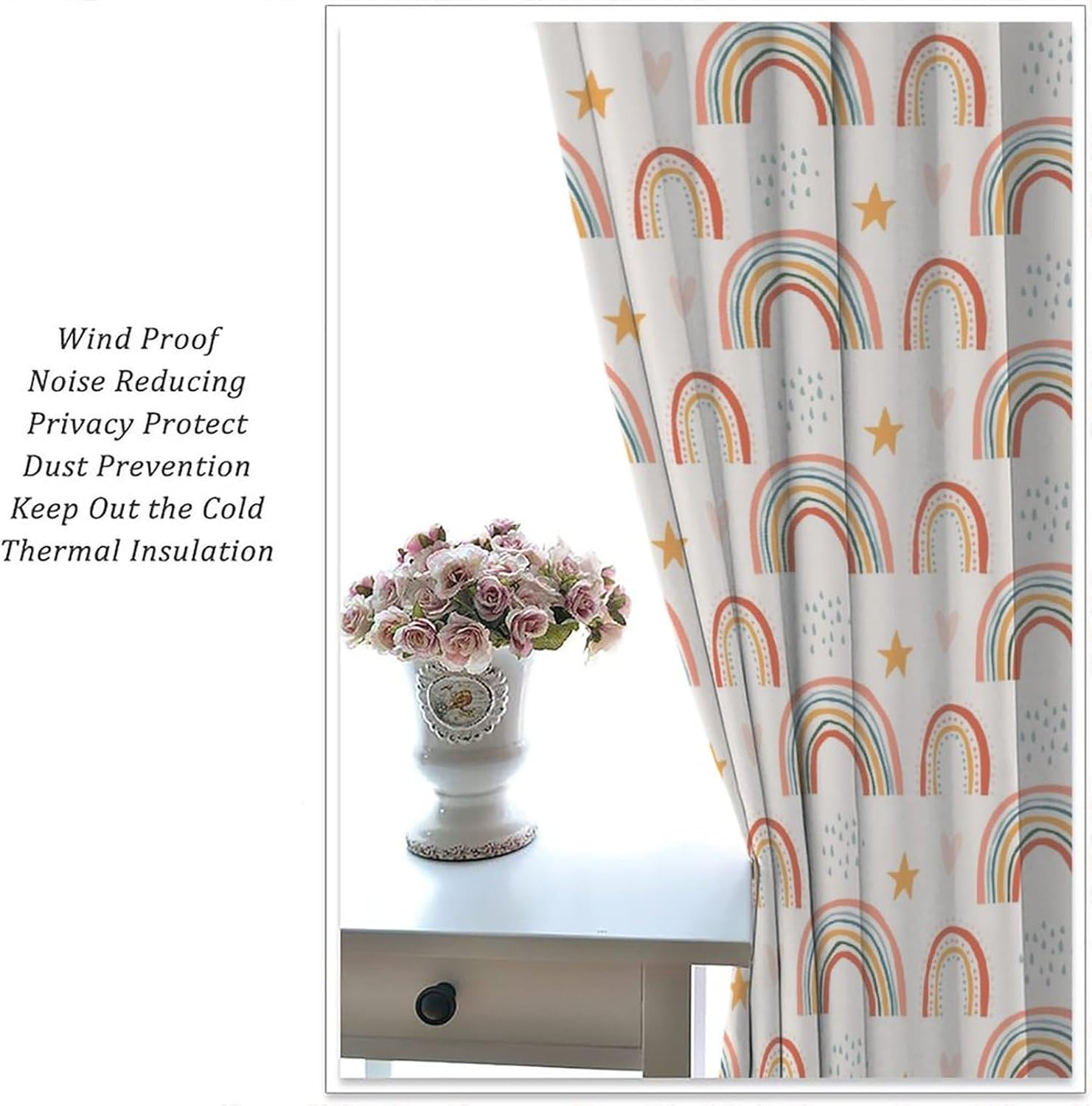 Watercolor Rainbow Kids Bedroom Rod Pocket Curtains,Cute and Funny Rainbow Sun Boy and Girl Home Window Curtains 42x63in
