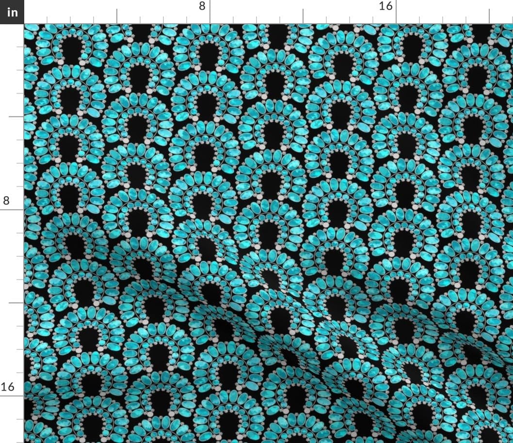 Spoonflower Fabric - Southwest Turquoise Western Stones Horseshoe Desert Cowgirl Cowboy New Printed on Petal Cotton Fabric Fat Quarter - Sewing Quilting Apparel Crafts Decor