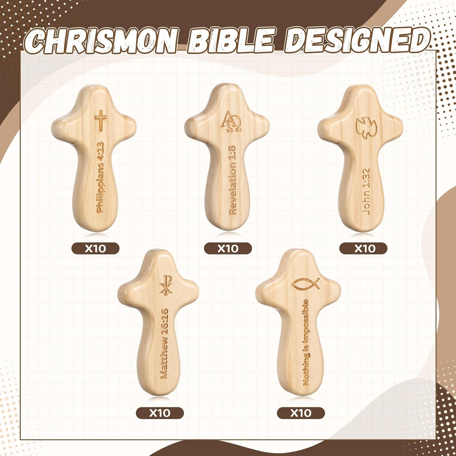 Novabright 50 Pcs Wooden Cross Fidget 2.36 Inch Small Wood Handheld Crosses Bulk Pocket Bible Verse Prayer Cross Engraved Scripture Stress Relief Christian Religious Inspirational Gift (Natural) image 3