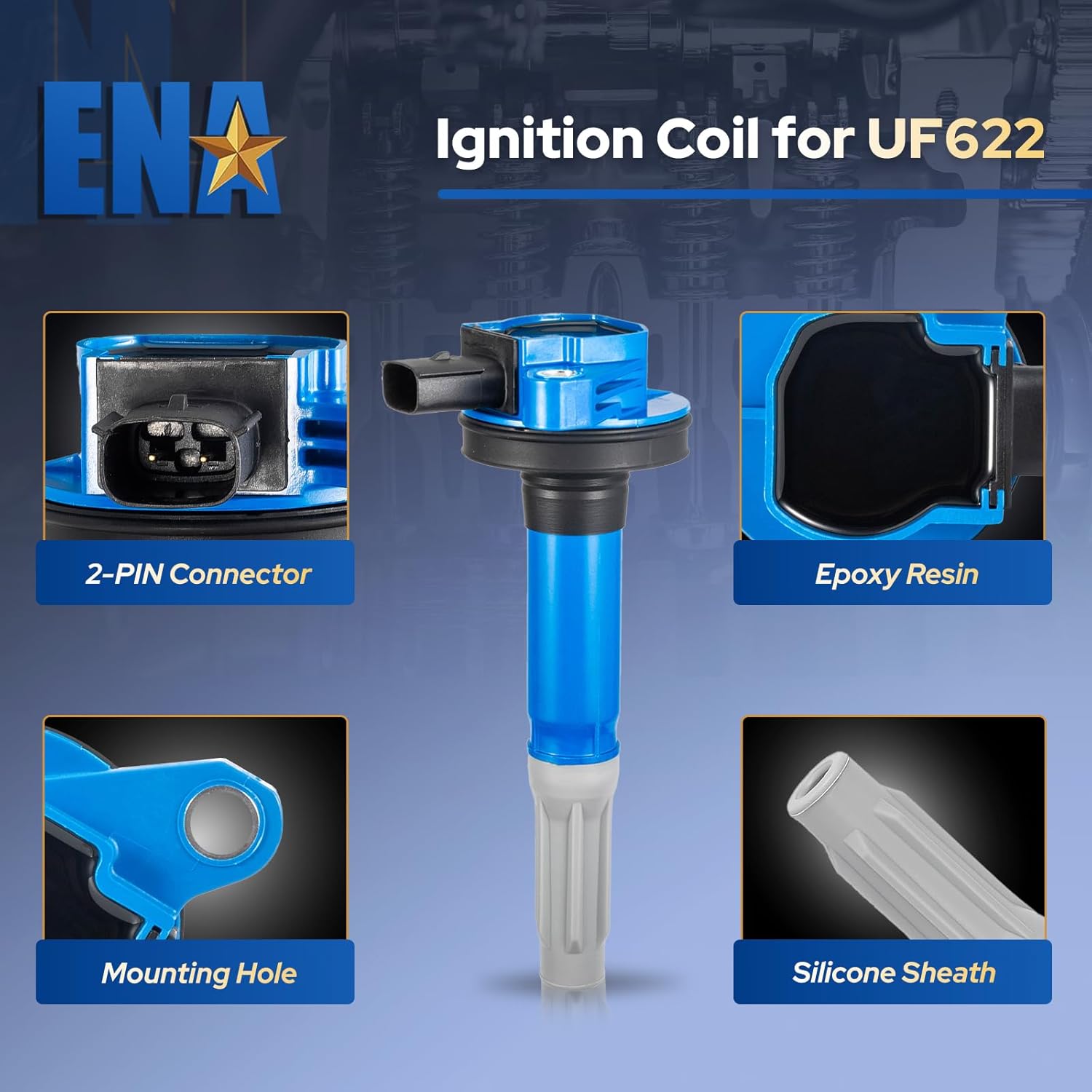 ENA Set of 8 Blue Ignition Coil Pack 2011 2012 2013 2014 2015 2016 Compatible with Ford F150 Mustang Lobo F-150 V8 5.0L Coils 5.0 Replacement for C1802 UF622 DG542 BR3Z12029A 5C1859