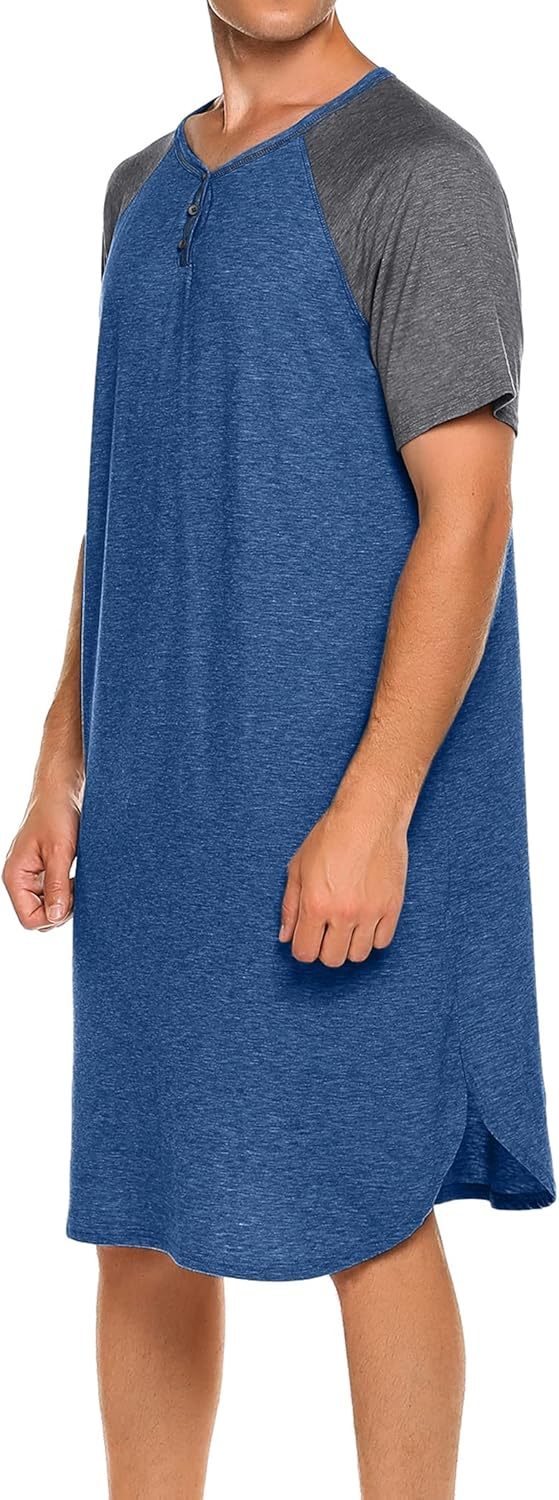 Ekouaer Sleepwear Men's Nightshirt Short Sleeve Pajamas Comfy Big & Tall Henley Sleep Shirt M-XXXL - Image 5