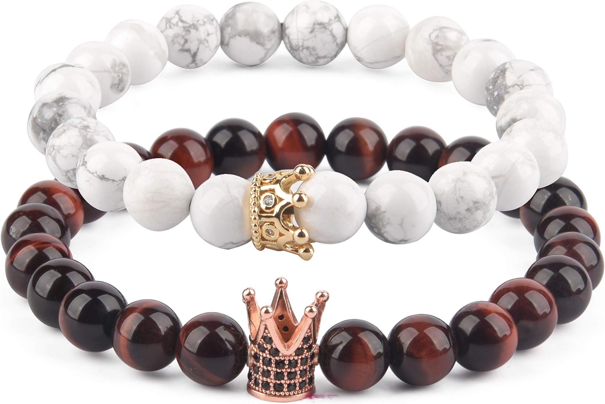 Believe London® Distance Bracelets With Jewellery Bag & Meaning Card | Strong Elastic | Friends Relationship Couples His Hers Black Agate Onyx White Howlite