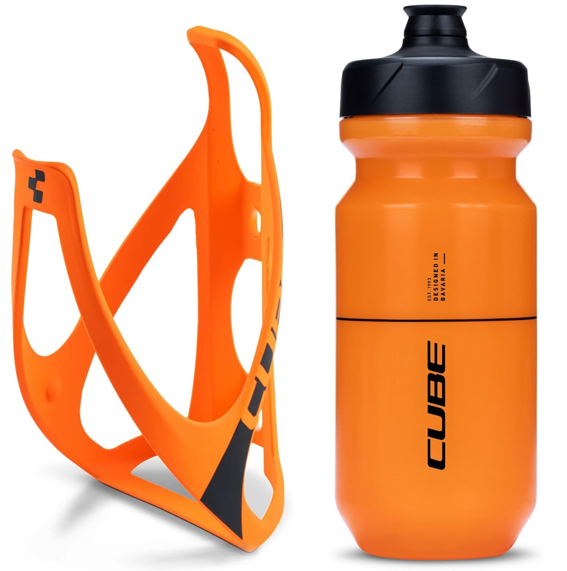 Cube HPP Cage - Matt Orange & Flow Bottle - Orange, 500ml / Water Drink Flask Vessel Bidon Holder Mount Bracket Kit Lightweight Plastic Drinking Hydration Biking Bike Riding Frame Accessories — image 1