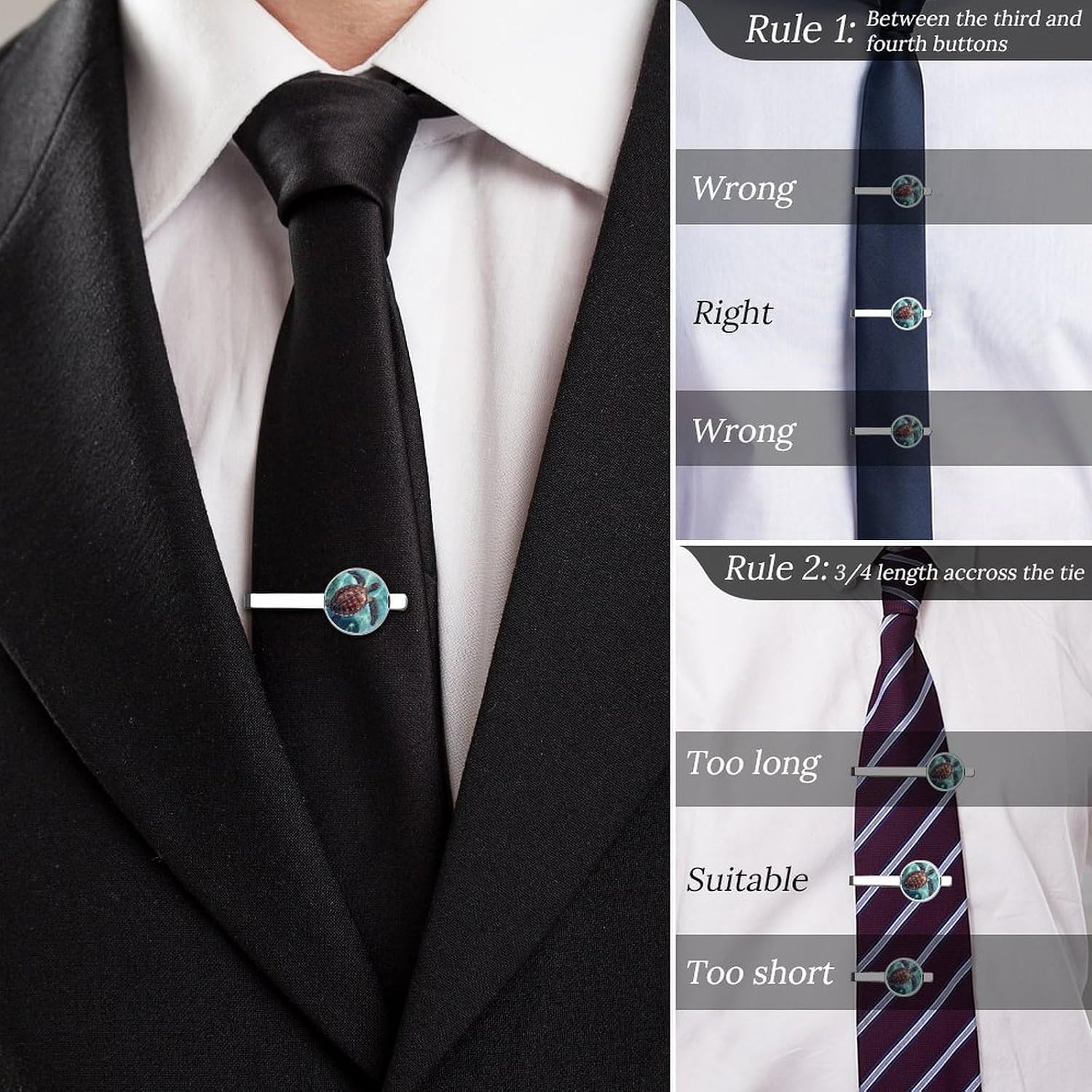 Sea Turtles Swimming in Ocean Tie Clips for Men Anniversary Jewelry Wedding Bar Tie Pin 2.2 × 0.9 Inches