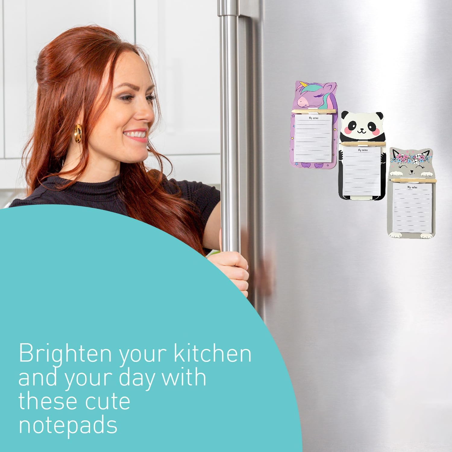 AccuPrints Pack of 3 Magnetic Fridge Memo Notepad with pencils inserted for Notes | Cute Animal Memo Pad for kitchen Fridge/Office Godrej/Metal Wardrobe 1