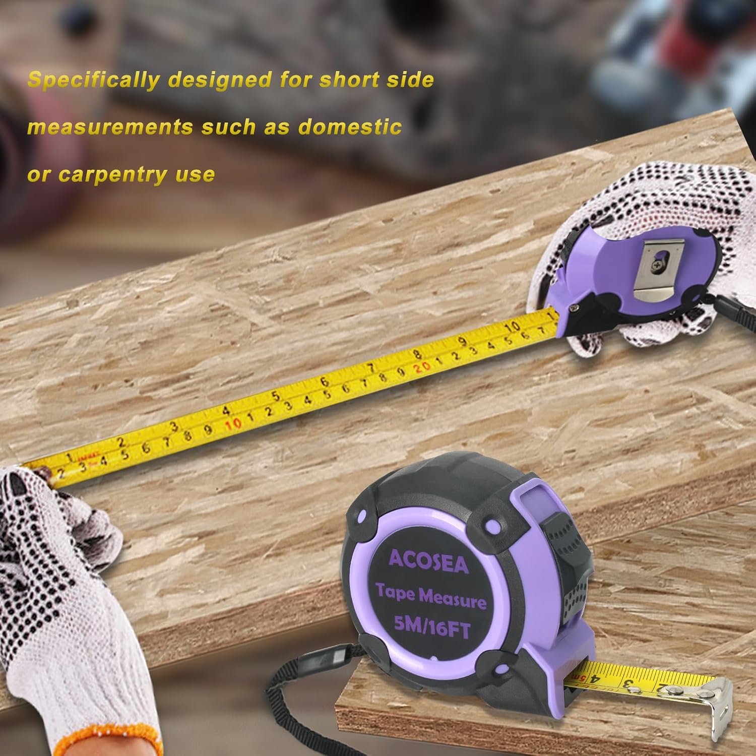 Tape Measures Retractable,16FT Purple Tape Measure SAE and Metric Easy to Read,Measuring Tape with Retractable Blade and Lock Button