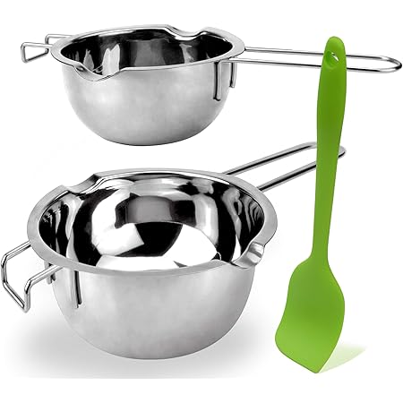2 Pack Stainless Steel Double Boiler Melting Pot with Silicone Spatula for Butter for Chocolate Candy Butter Cheese Caramel Candle (480ML and 1000 ML)