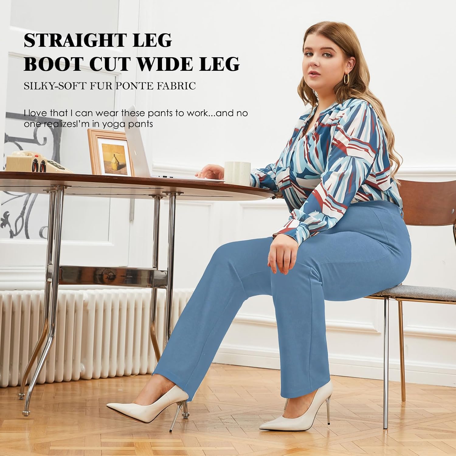 DGD Plus Size Women's Straight-Leg Dress Pants - Slacks for Business Casual,Work Clothes for Office