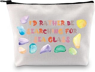 Sea Glass Makeup Bag Beach Glass Gift Beachcomber Gift Beachcombing Life Sea Glass Collector Gift I 'd Rather Be Searching For Sea Glass Zipper Pouch (SEA GLASS)
