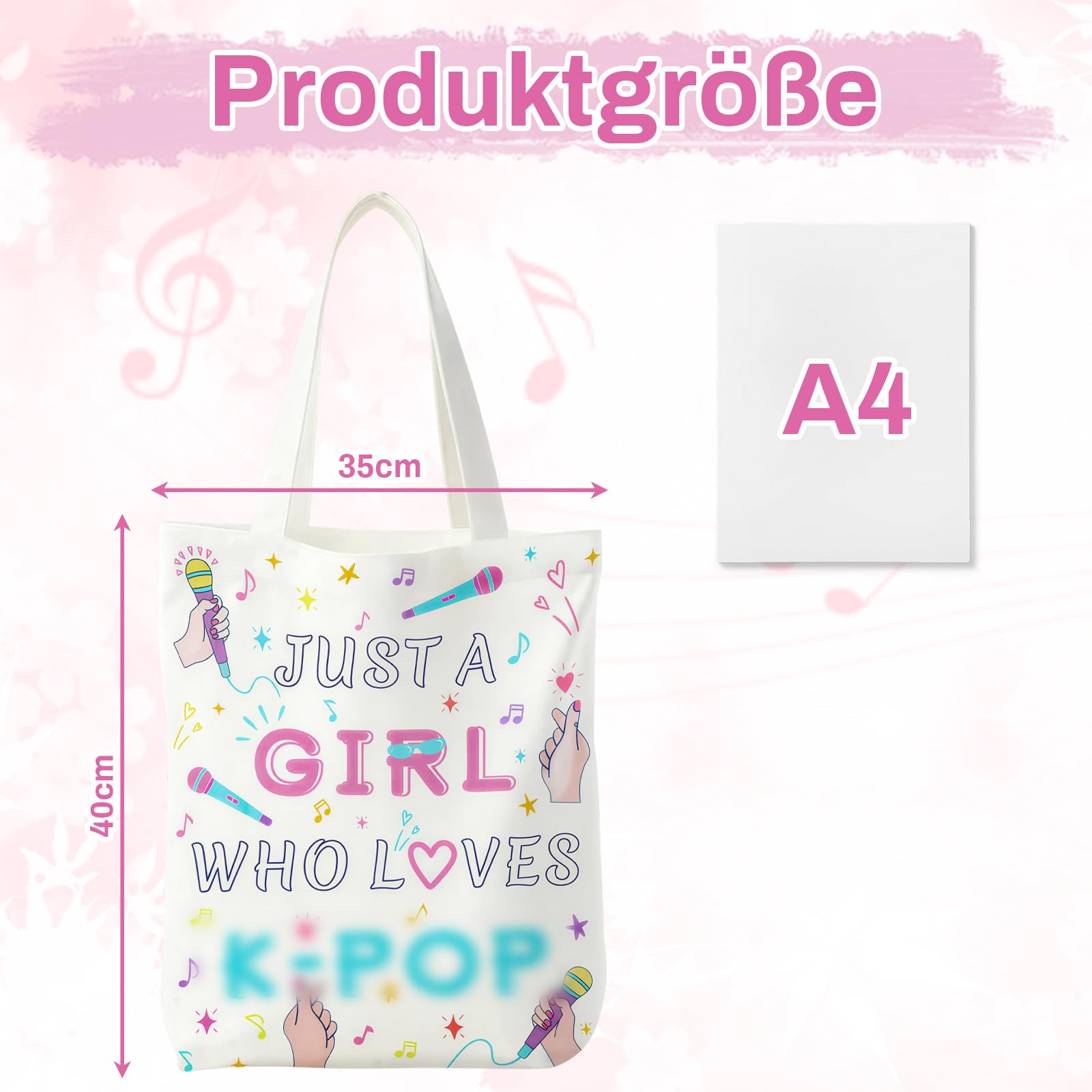 Torba jutowa kpop dwustronny nadruk, torba materiałowa, płócienna, torba materiałowa, torba do przenoszenia z kolorowym wzorem muzycznym, romantyczny prezent dla kobiet, przyjaciółki, mamy, miłośników