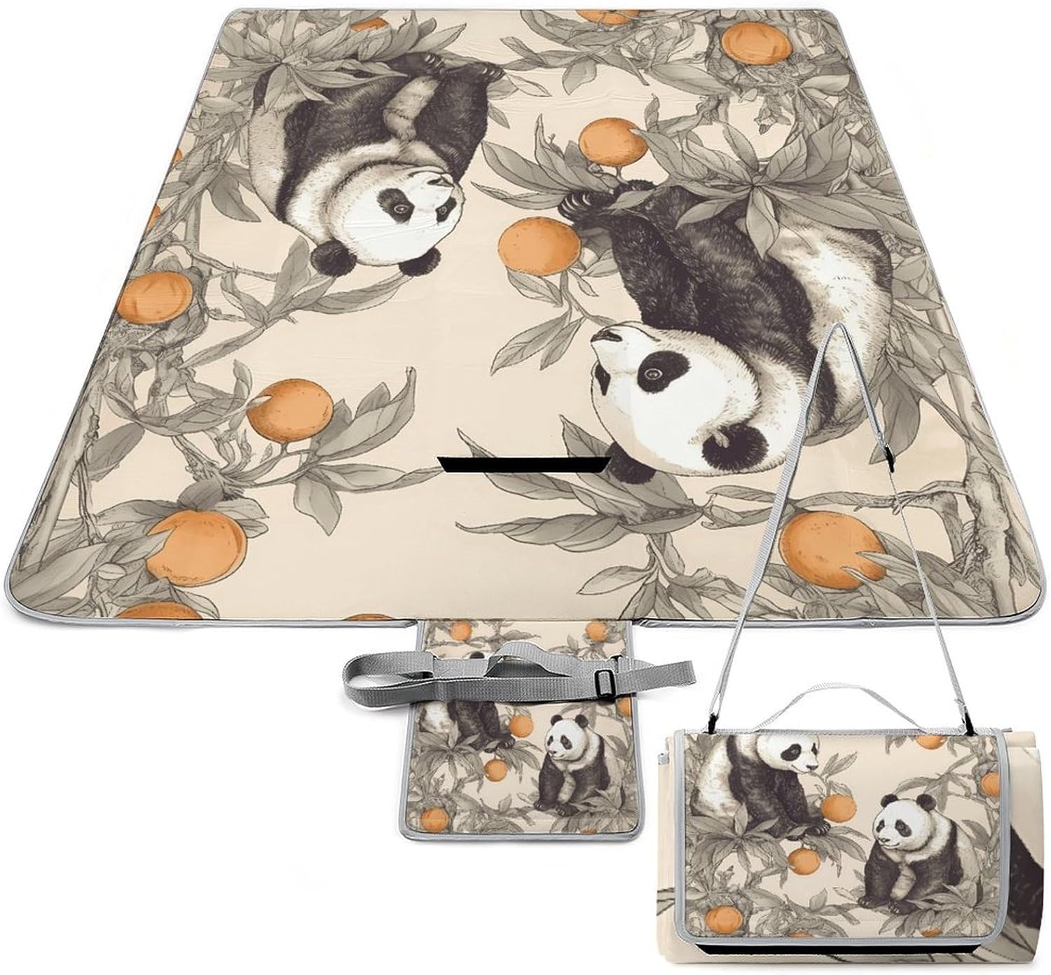 Animals and Oranges Waterproof Picnic Blanket 58.3''x58.3'',Portable and Foldable Picnic Mat with Handle,Outdoor Blankets for Lawn Park Beach Travel